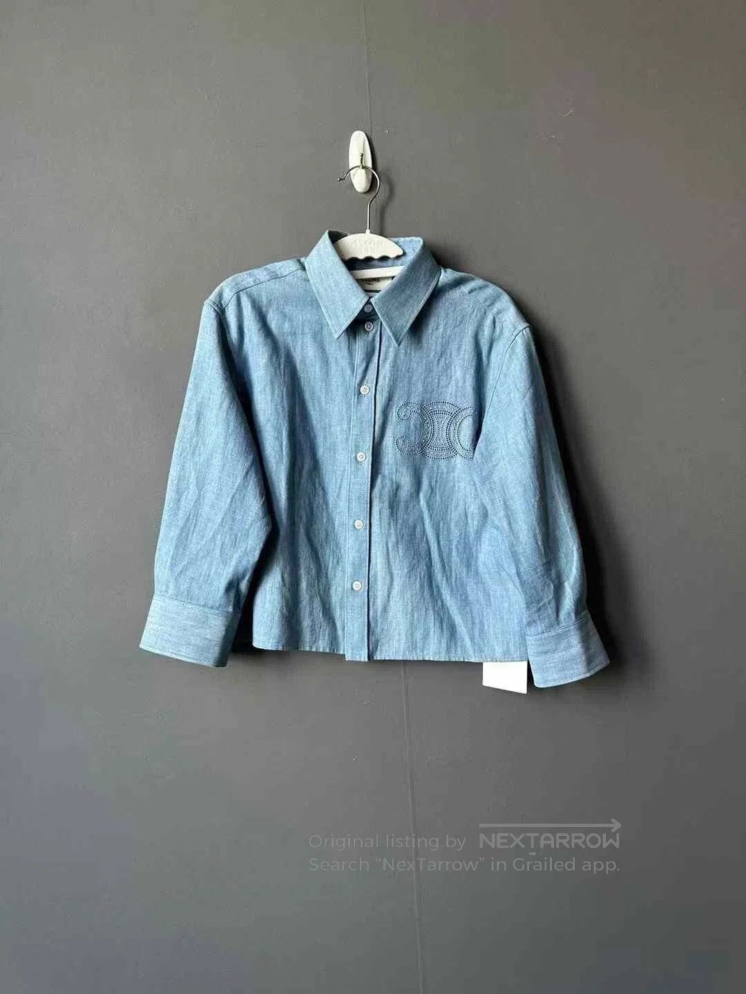 Celine CELINE New Arrival Cropped Denim Shirt with Triomphe Embro Size XXS / US 00 / IT 34 - 1 Thumbnail