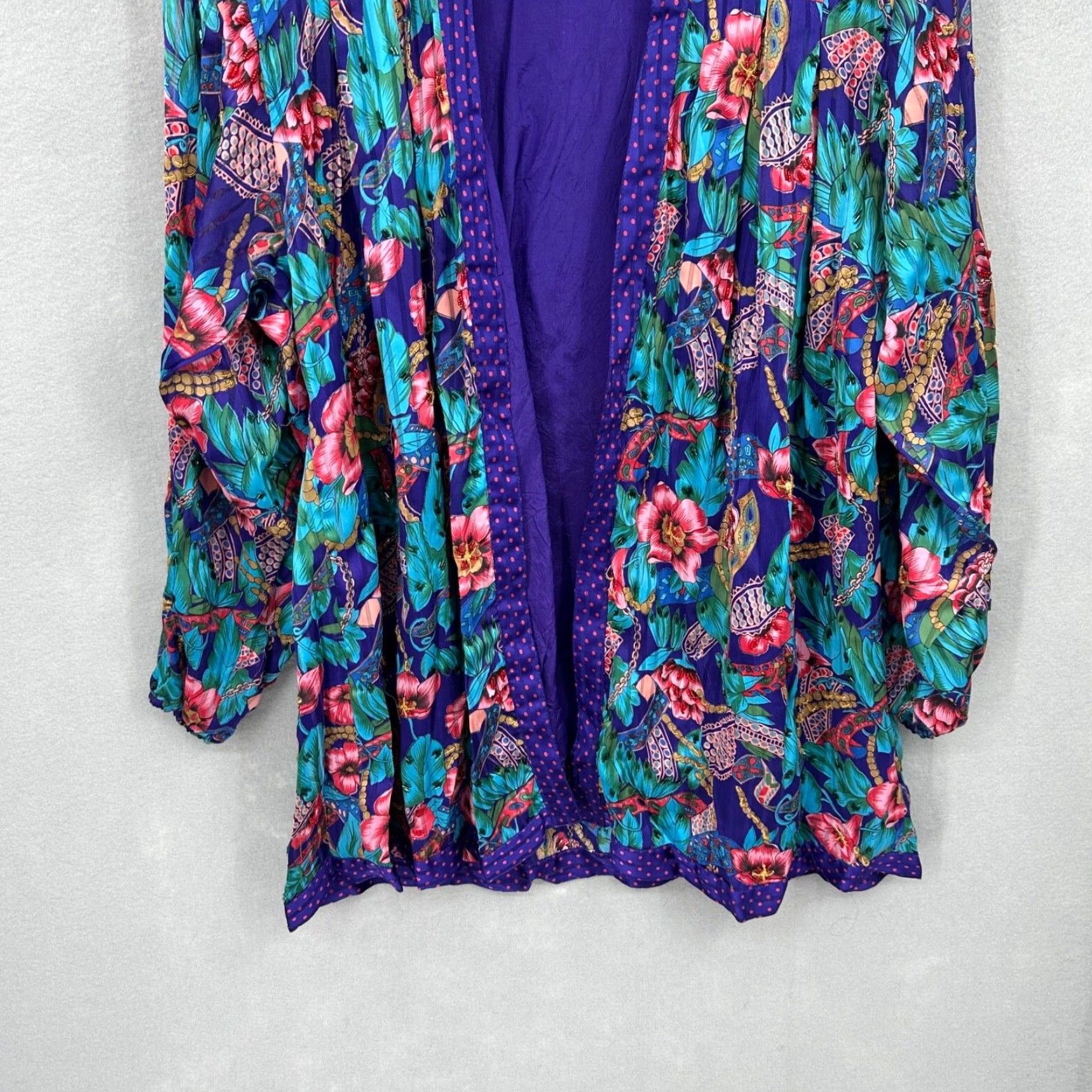 Vintage VINTAGE Diane Freis Jacket Womens L Purple Beaded Floral 1990s Silk Eveningwear SHIRT? Size L / US 10 / IT 46 - 4 Thumbnail