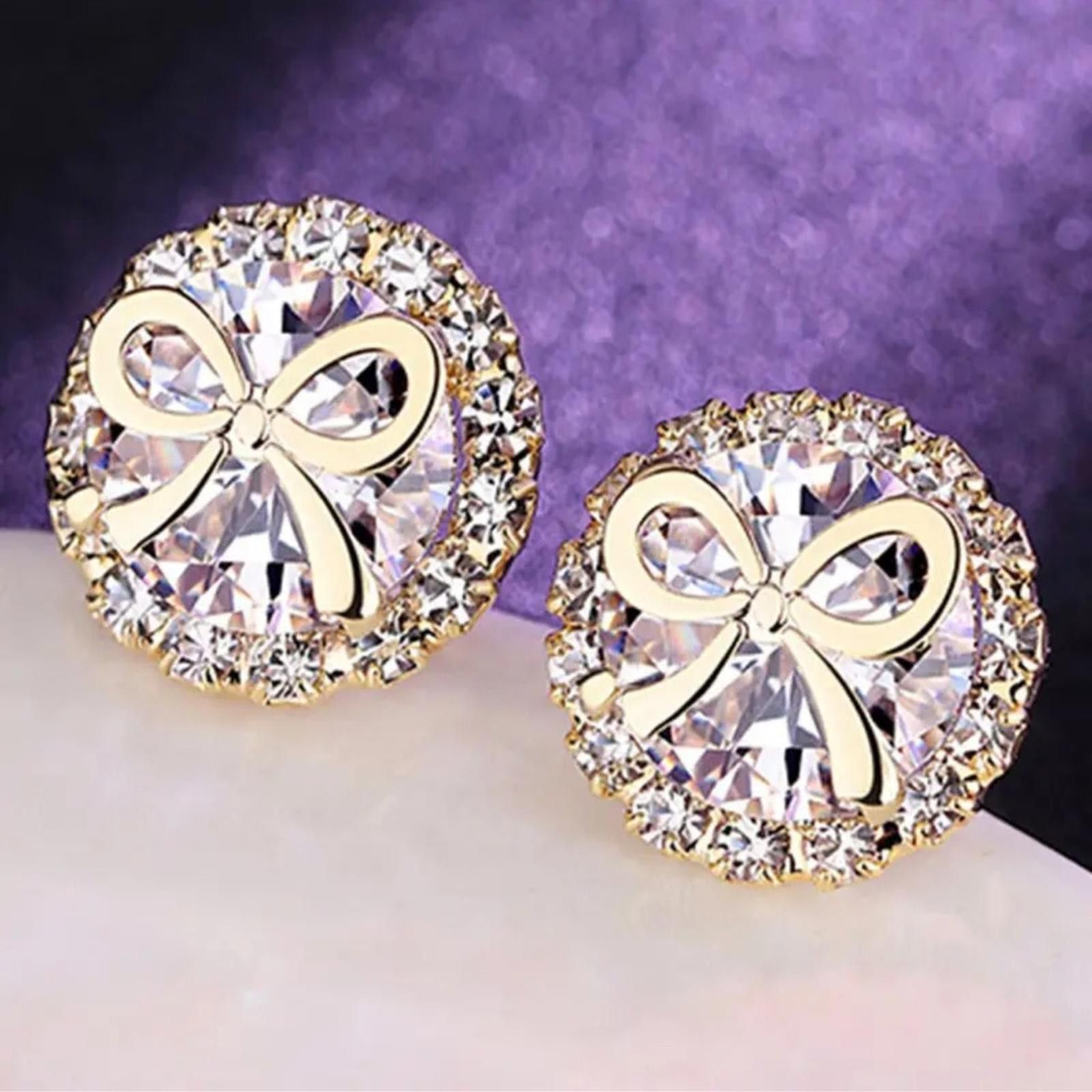 Designer Gold And Purple Bow Stud Earrings NWT Size ONE SIZE - 2 Thumbnail