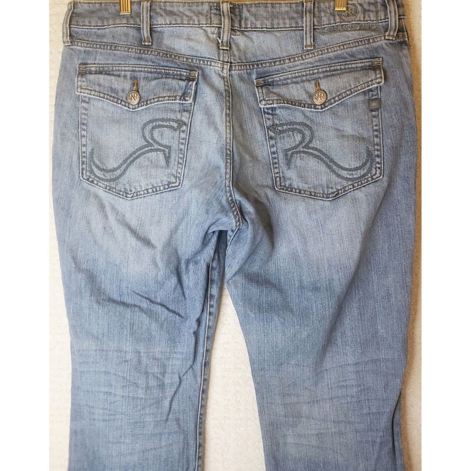 Vintage Rock & Republic Mens Jeans Boot Cut Blue 38x30 Button Fly Y2K Stiching Fading Size US 38 / EU 54 - 6 Thumbnail