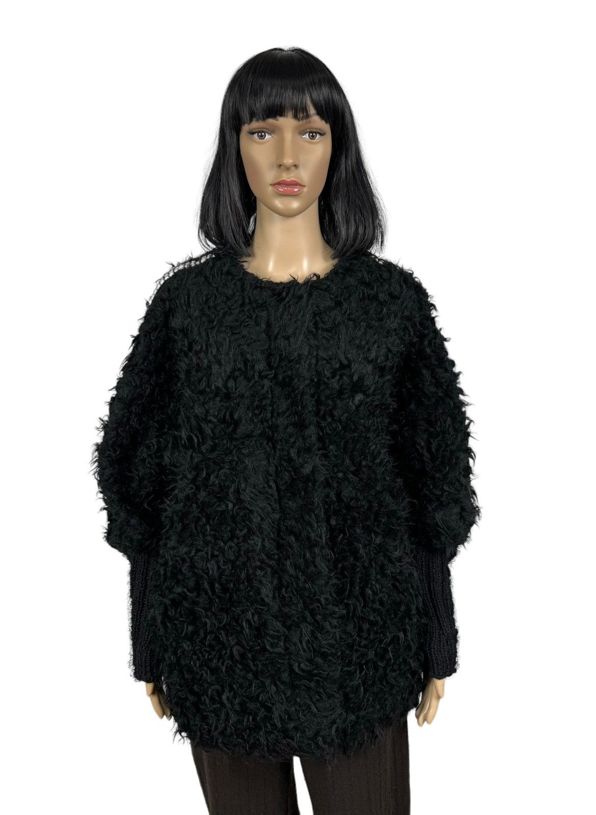 image of Designer Maria Grazia Severi Faux Fur Coat Sequin Decorated Size 42 in Black, Women's