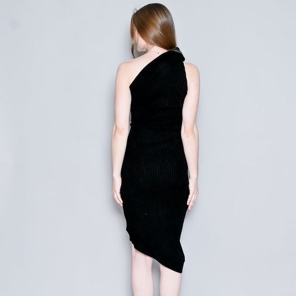 Brandon Maxwell BRANDON MAXWELL Knotted One-Shoulder Ribbed-Knit Dress NWT M Size M / US 6-8 / IT 42-44 - 5 Thumbnail