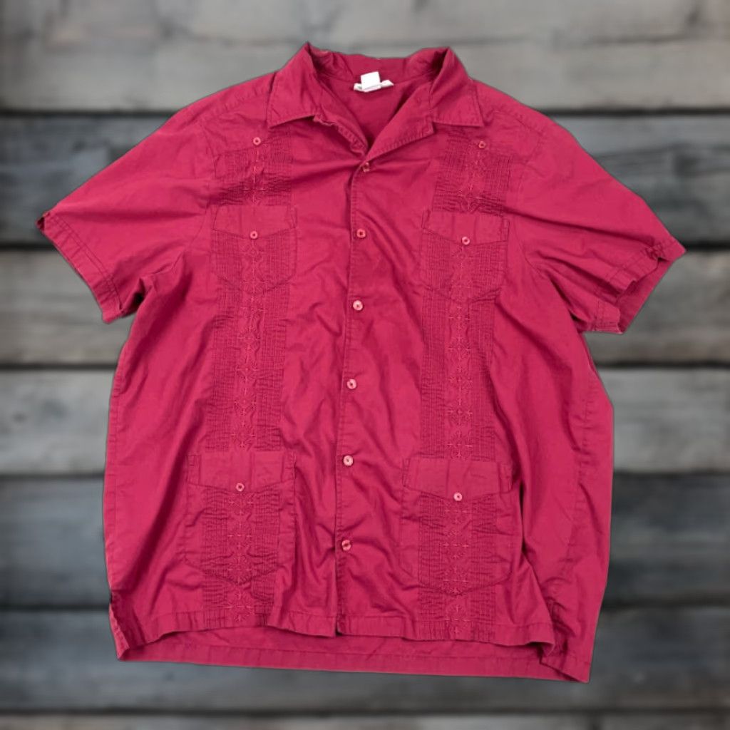 Vintage VINTAGE Dad Style Red Textured Pattern Shirt Big 2XL King Size Button-Front Short Sleeve Casual Mens Red 90s Retro Size US XXL / EU 58 / 5 - 1 Thumbnail