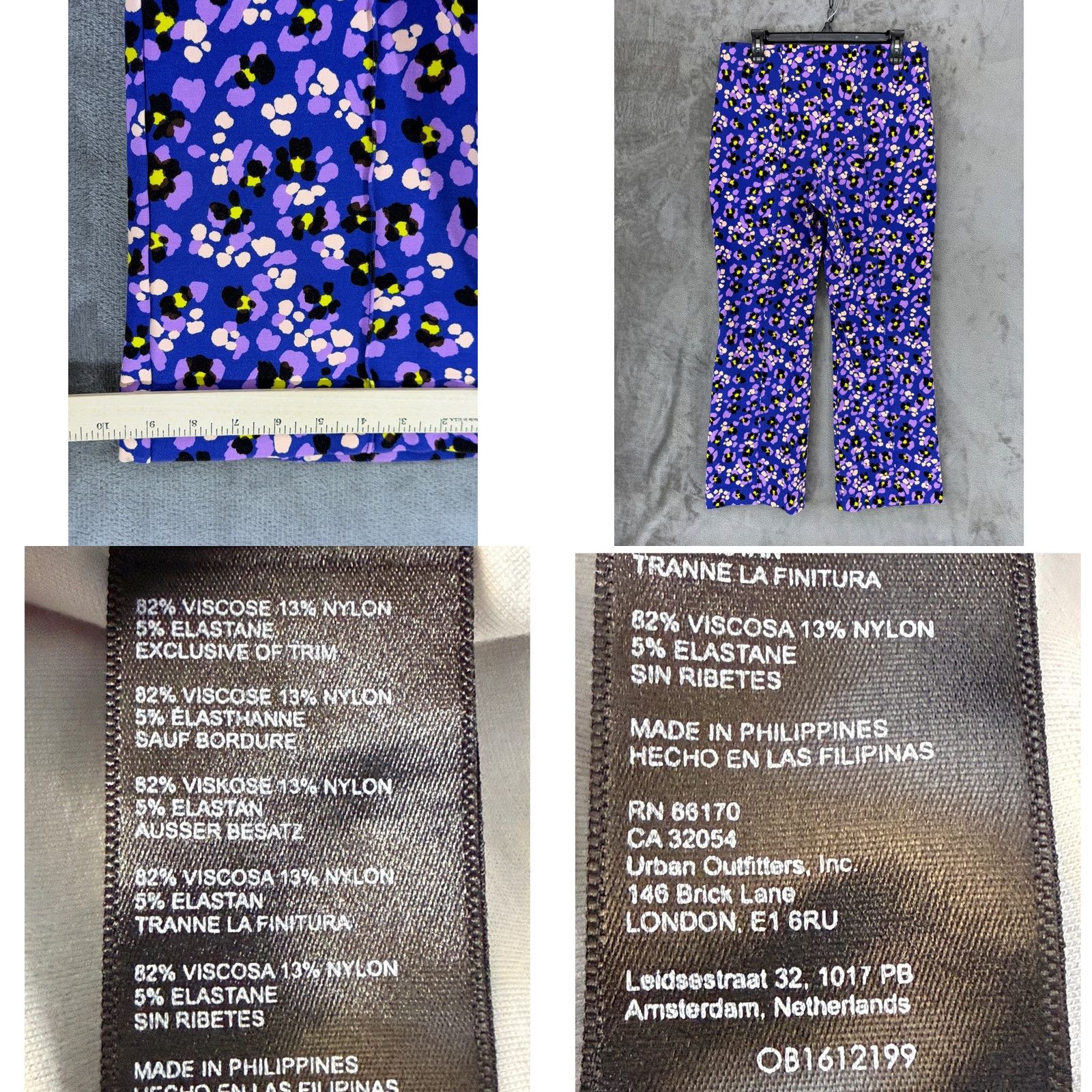 Anthropologie Maeve by Anthropologie Margot Pants Cropped Kick Flare Multicolor Leopard Floral Blue Purple Yellow Woman L Tall Slit? No, keep to original words. Size 36" / US 14 / IT 50 - 8 Thumbnail