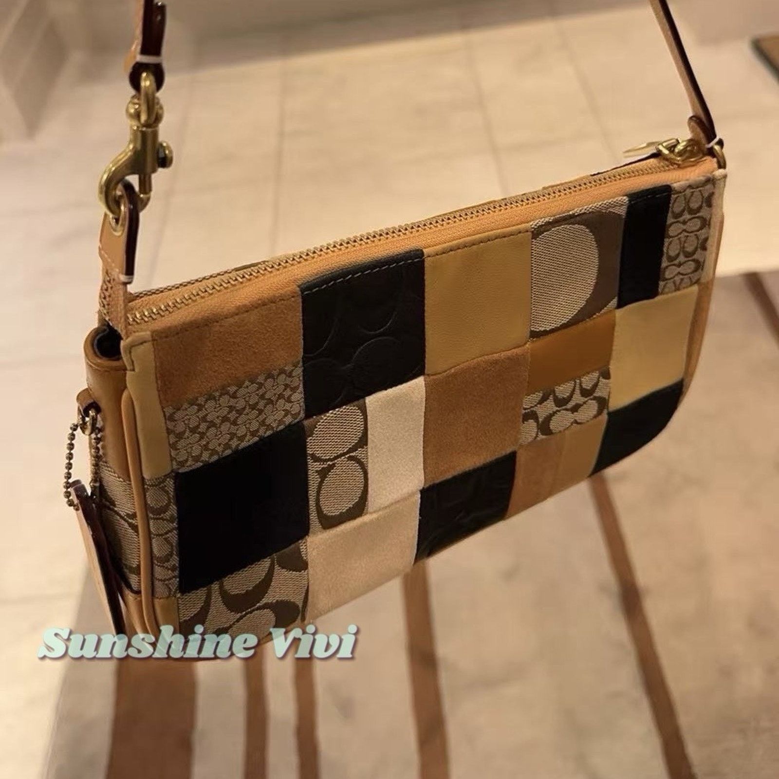 Coach NWT Coach Plaza Bag 25 Patchwork CFB84 Brass/Brown Leather Size ONE SIZE - 3 Thumbnail
