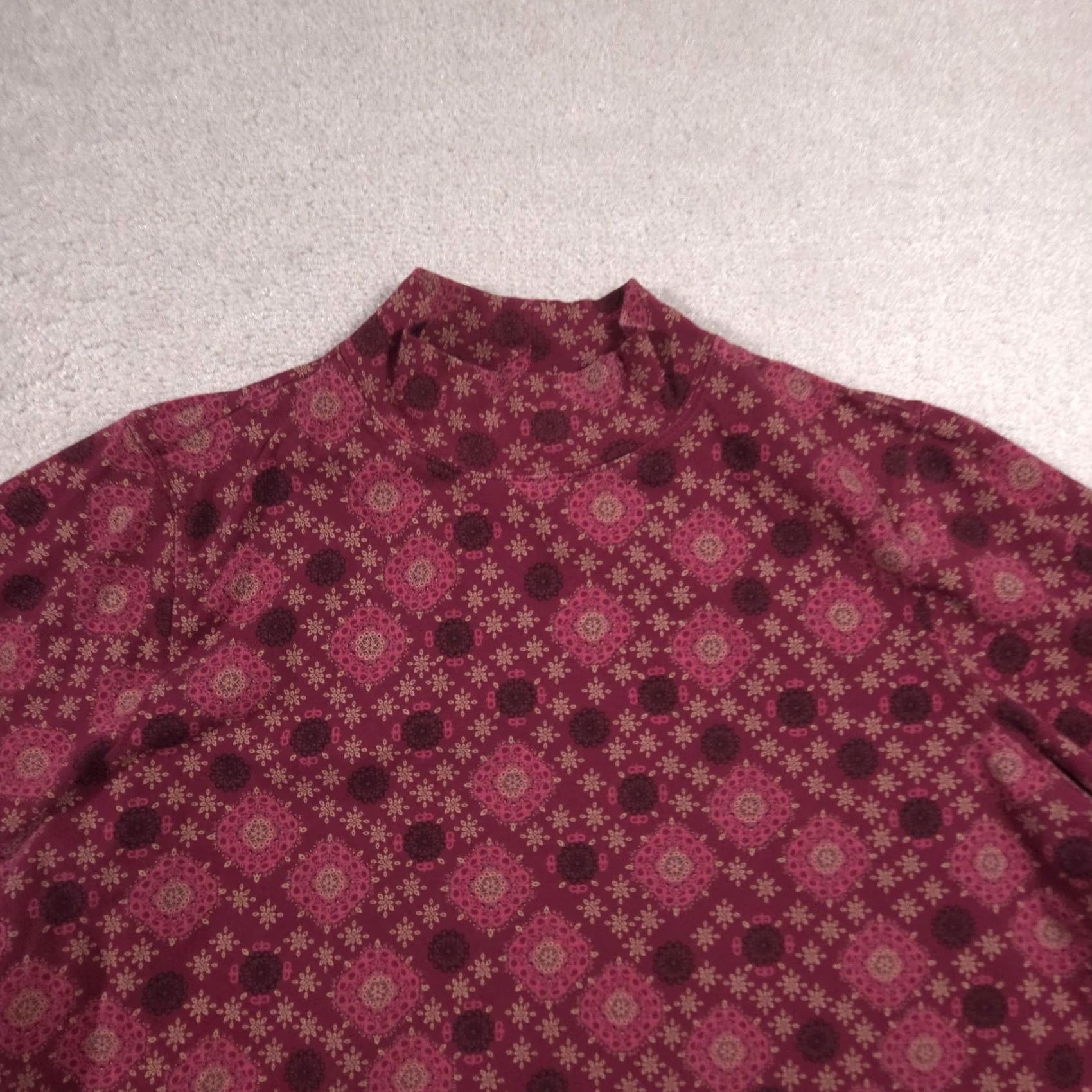 Croft & Barrow Croft & Barrow Shirt Womens 2X Red Geometric Mock Neck Long Sleeve Stretch Top Size XXL / US 16-18 / IT 52-54 - 3 Thumbnail