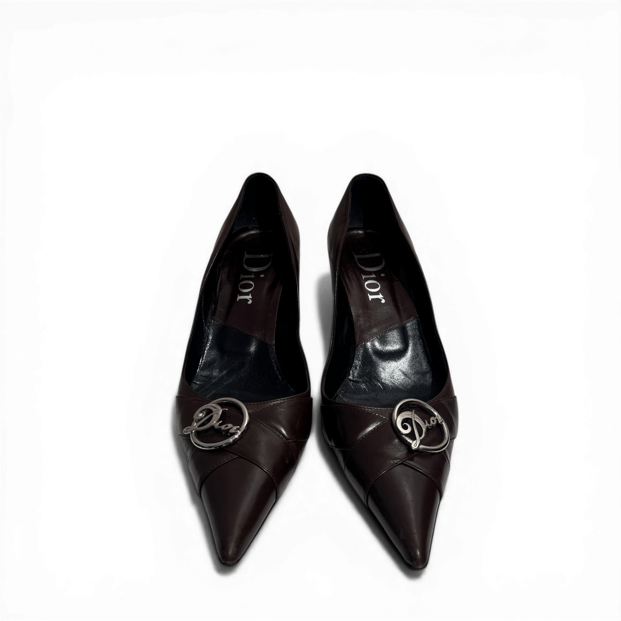 Dior 2002 by John Galliano Metal Logo Chocolate Heels Size US 11 / IT 41 - 3 Thumbnail