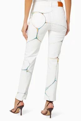 Stella McCartney SS21 SKINNY MARBLED BOYFRIEND WHITE JEANS Size 28" / US 6 / IT 42 - 4 Thumbnail