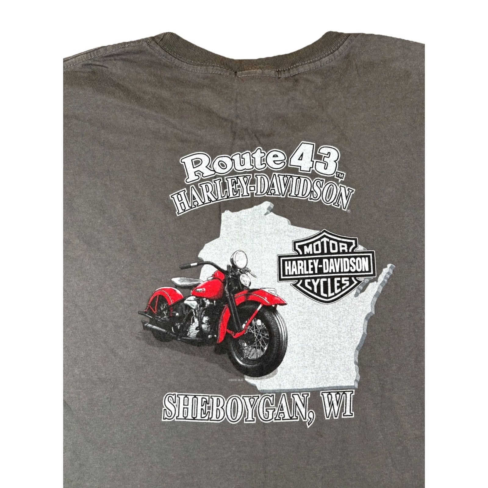 Harley Davidson Harley-Davidson T-Shirt Route 43 Sheboygan Wisconsin Grey 2XL Regular Mens Short Sleeve Crew Neck Logo Graphic Print Vintage: No Size US XXL / EU 58 / 5 - 2 Thumbnail