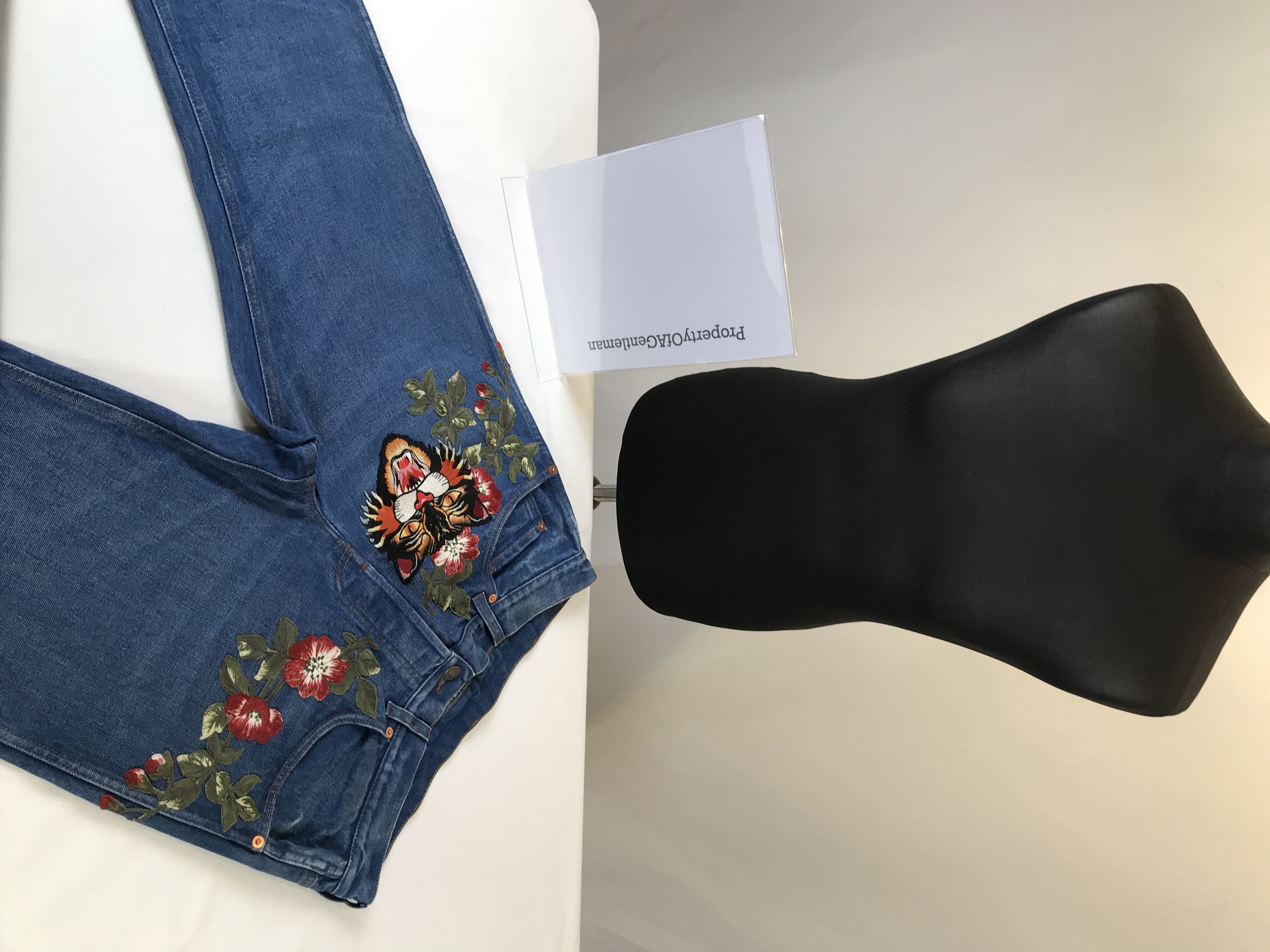 image of Gucci Floral Cat Embroidered Jeans in Blue, Men's (Size 34)