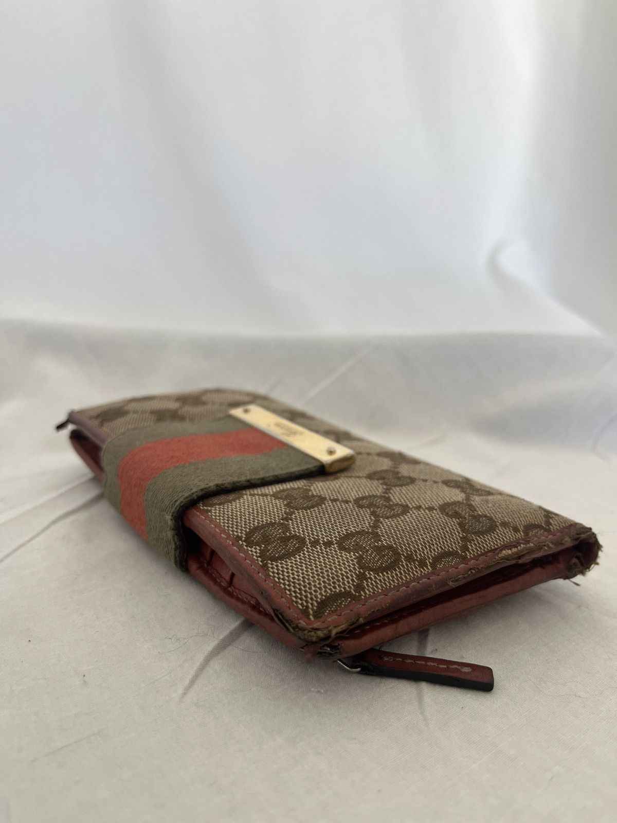 Gucci × Vintage Vintage long monogrammed and leather sherry stripe wallet Size ONE SIZE - 3 Thumbnail