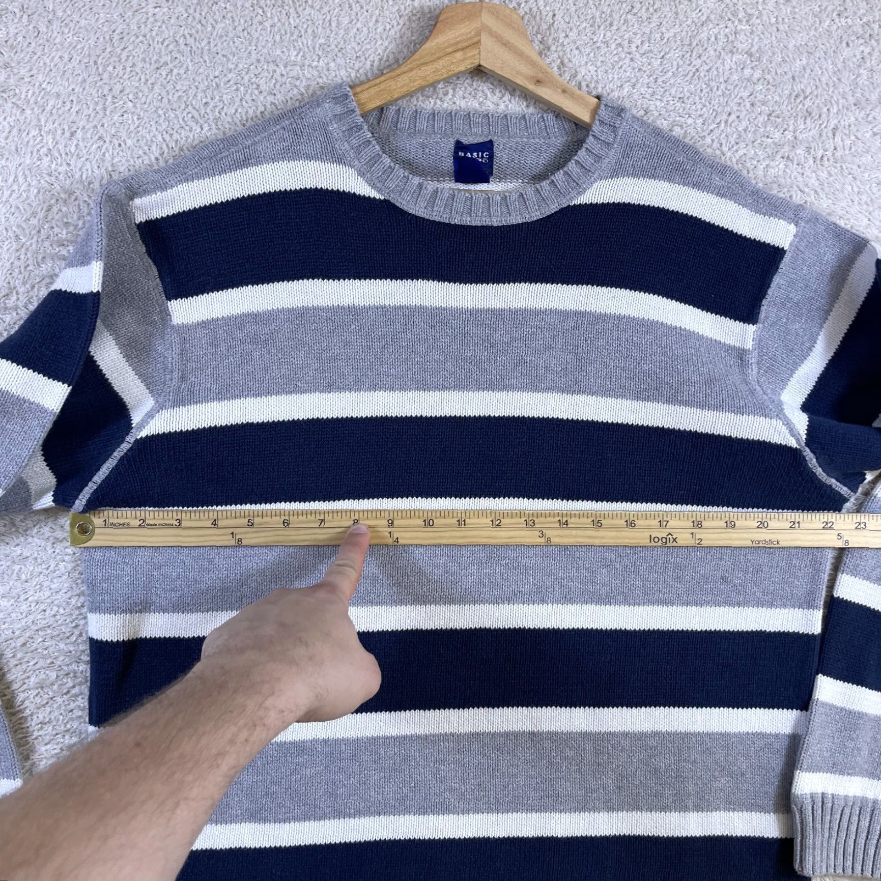 Basic Editions VINTAGE Basic Editions Sweater Mens Large Striped Knit Grandpa Grunge 90's Y2K Crew Neck Pullover Size US L / EU 52-54 / 3 - 5 Thumbnail