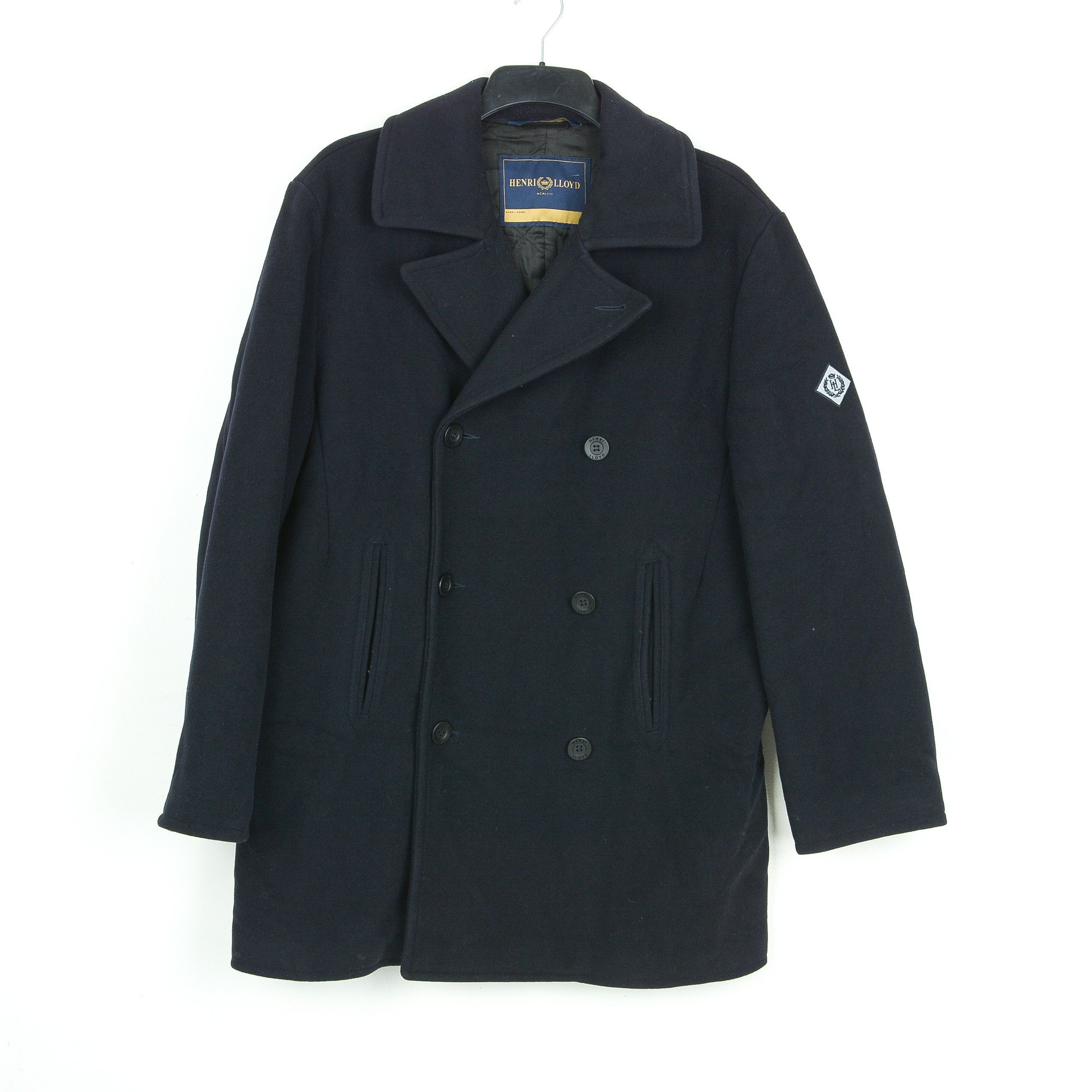 image of Henri Lloyd Wool L Pea Overcoat Coat Insulated Jacket Double Breasted in Navy, Men's (Size Large)