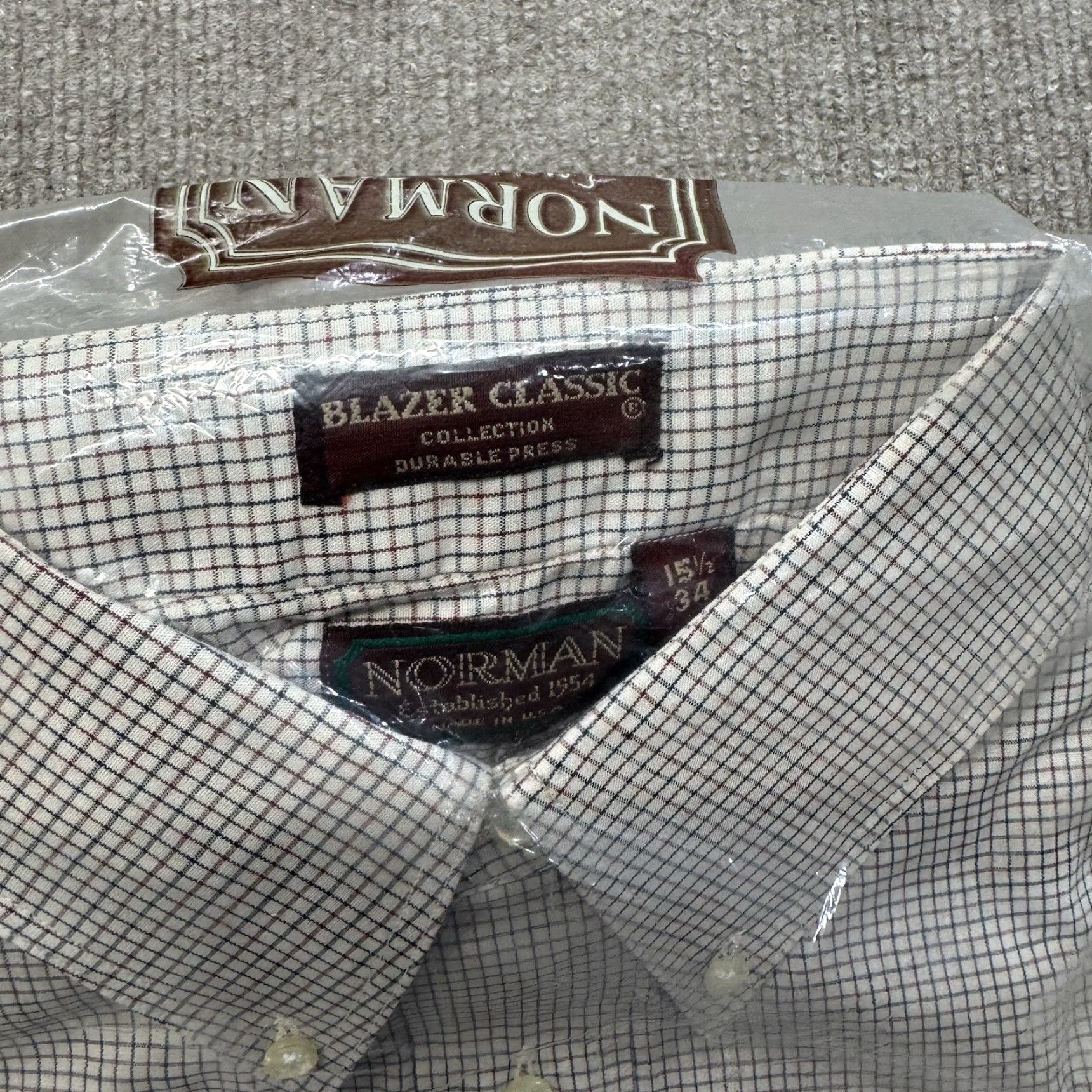 Vintage VINTAGE Norman Dress Shirt Mens Button-Down Check Stripe 15.5 White NOS Size 42R - 7 Thumbnail