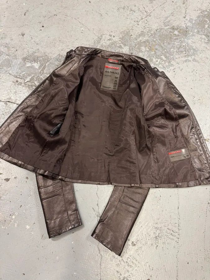 Prada AW2008 Prada Brown Plissed Leather Biker Jacket Size M / US 6-8 / IT 42-44 - 9 Thumbnail