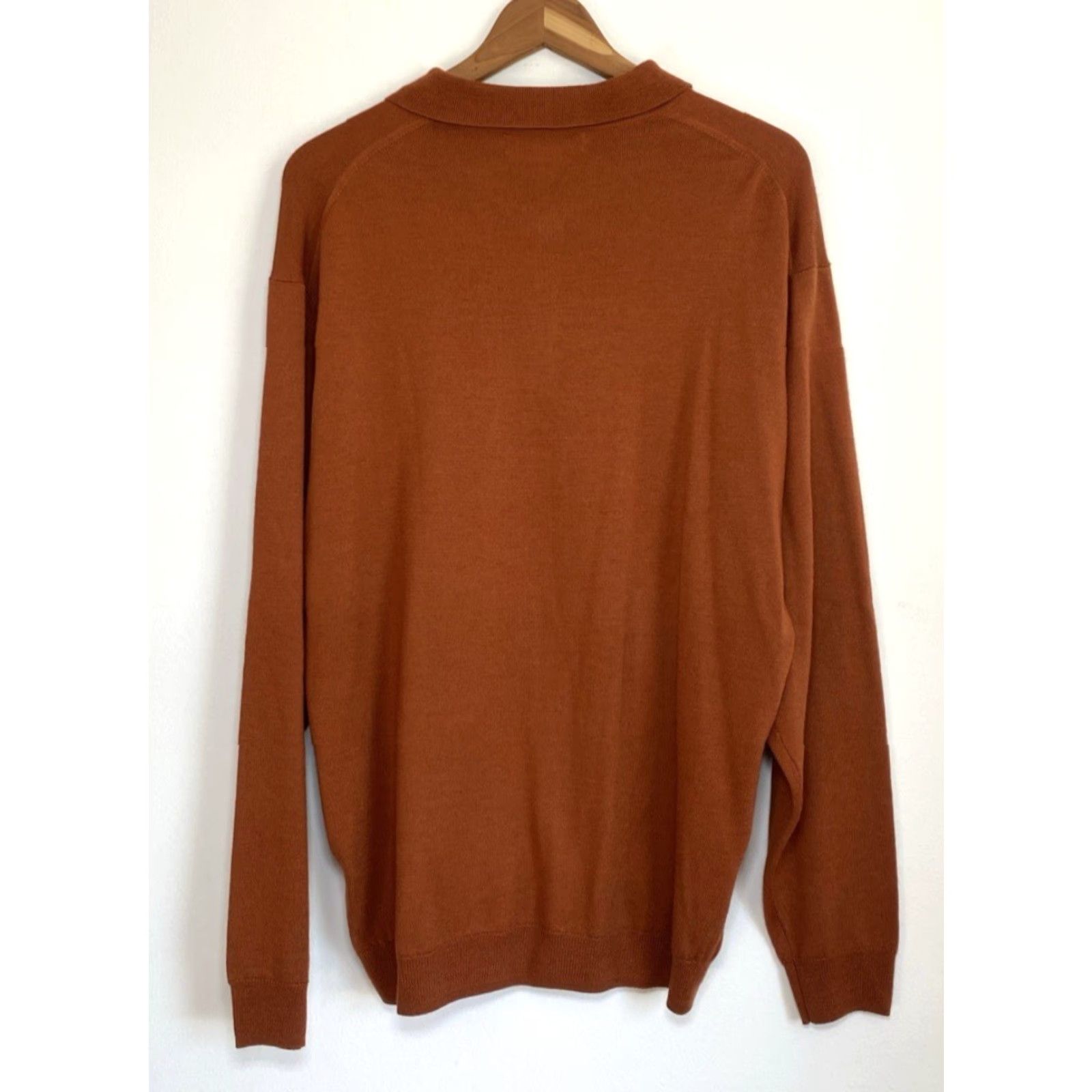 Pronto Uomo Pronto Uomo Men’s Collared Sweater Shirt Knit Merino Wool Burnt Orange L Deluxe Quality Pullover Size US L / EU 52-54 / 3 - 2 Thumbnail