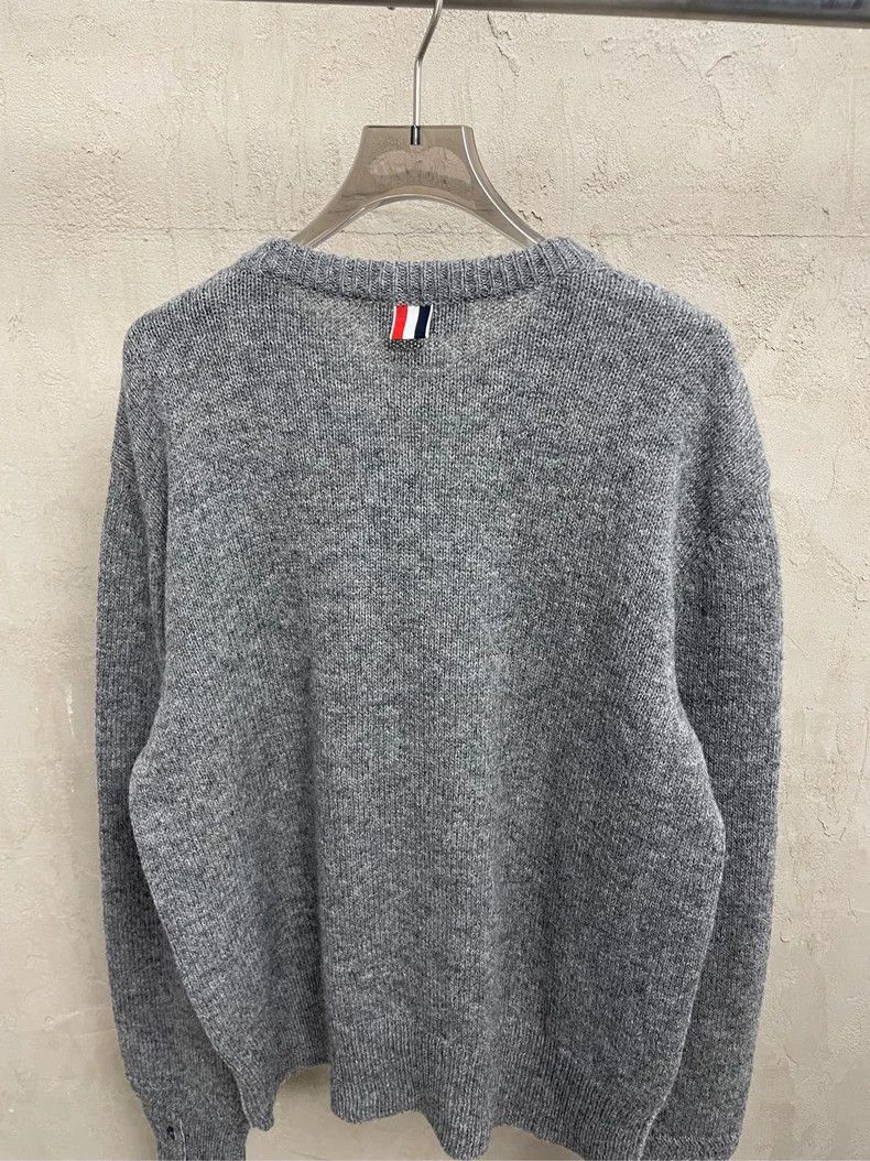 Thom Browne Thom browne Gray pocket side stripe wool round-neck sweater Size US M / EU 48-50 / 2 - 4 Thumbnail