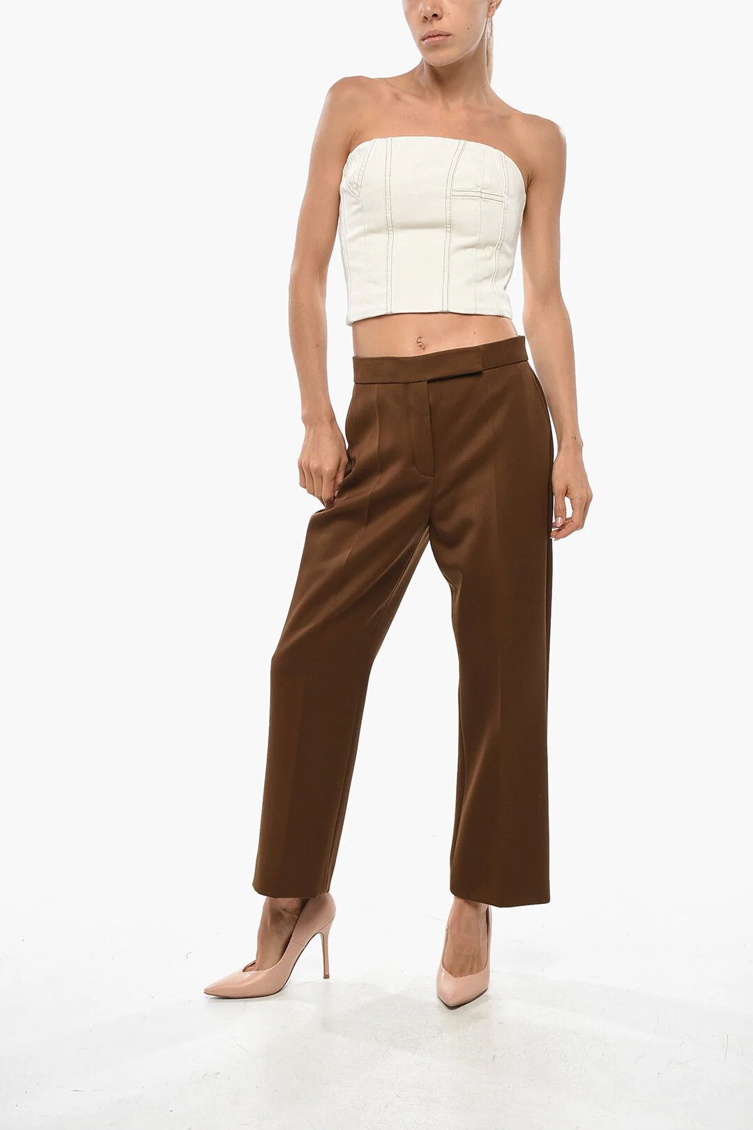 Tory Burch og1mm0426 Wool-Twill Chino Pant in Brown Size 28" / US 6 / IT 42 - 4 Thumbnail