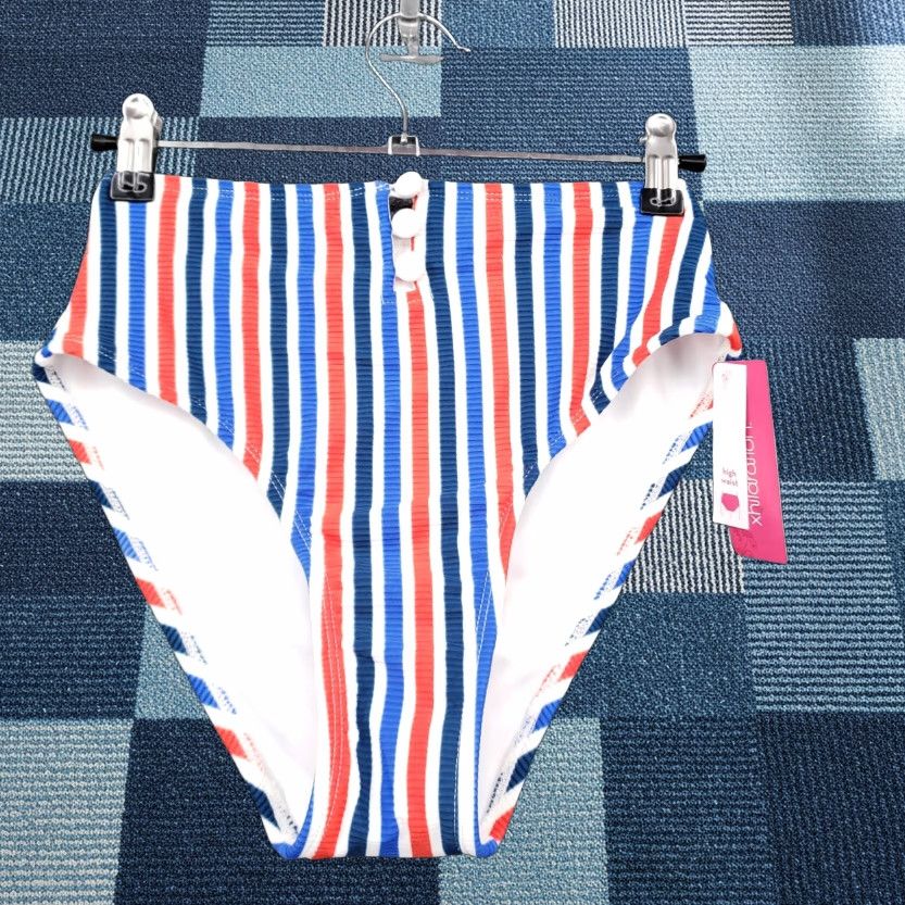 Vintage Xhilaration Bikini Womens S Small Blue Red Striped High-Waisted Swimwear USA NEW Size ONE SIZE - 1 Thumbnail