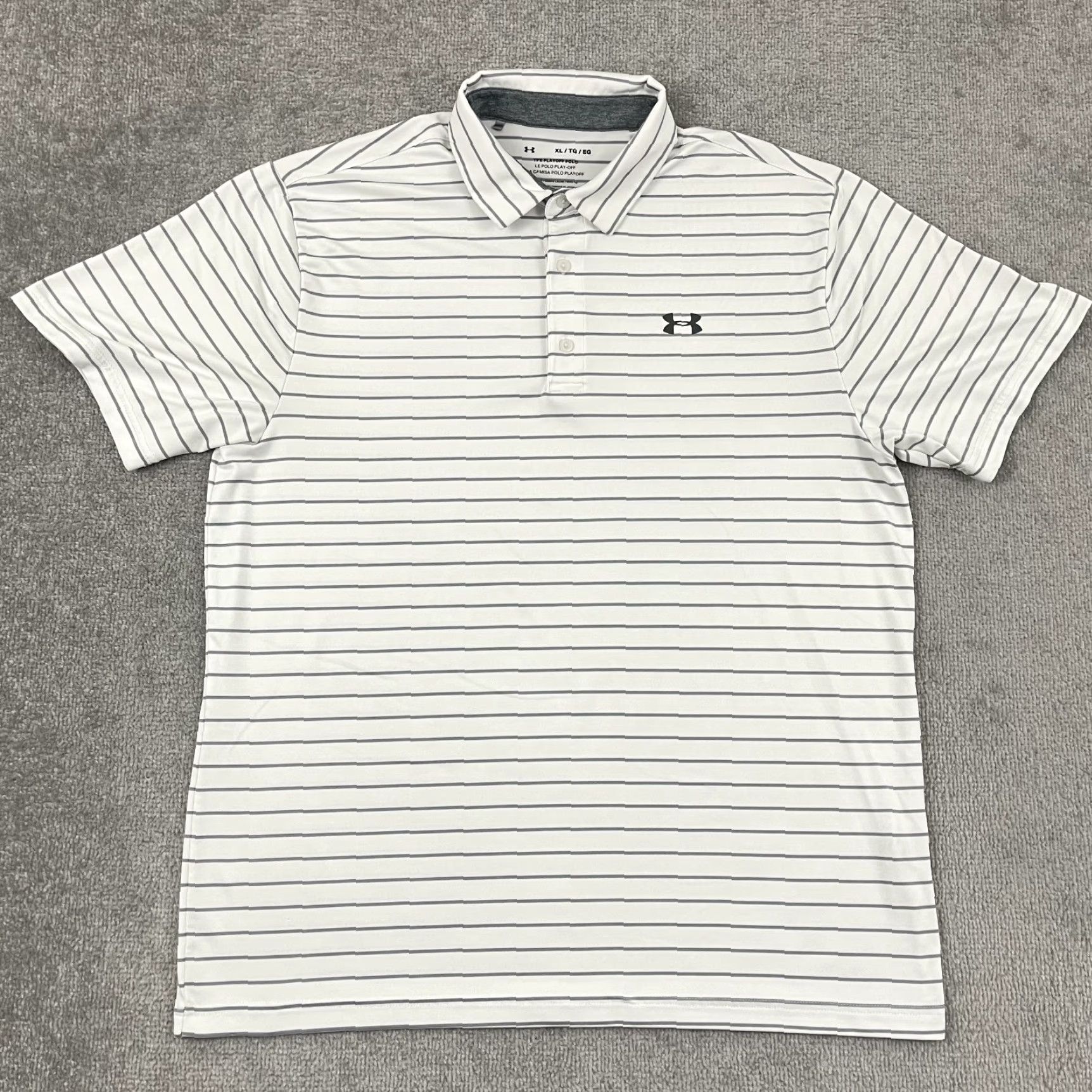 Under Armour Under Armour Polo Shirt Mens XL White Gray Stripe Performance Golf Sport Size US XL / EU 56 / 4 - 4 Thumbnail
