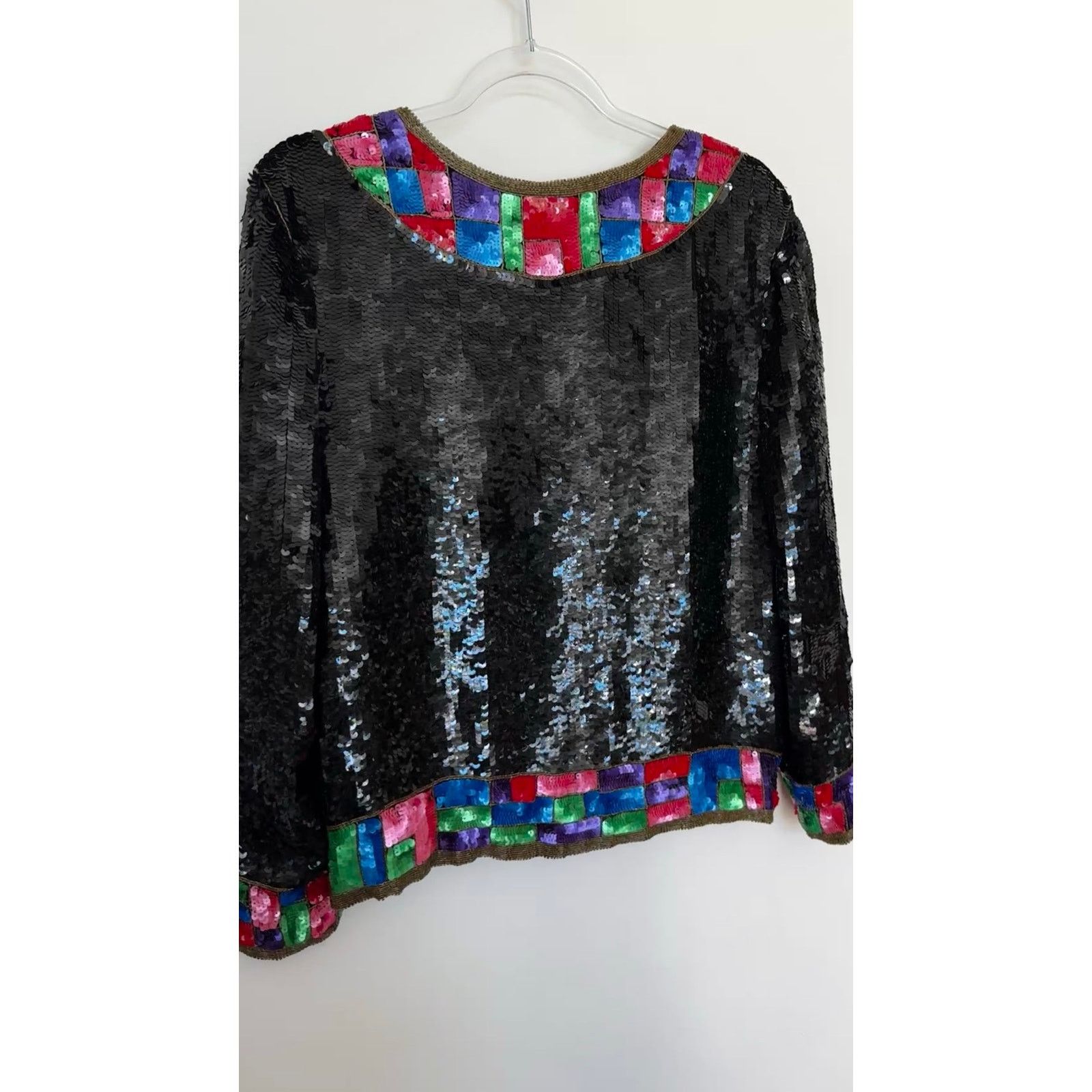 Vintage 1980s Pinky Creations Silk Sequin Jacket Black Medium Size M / US 6-8 / IT 42-44 - 20 Thumbnail