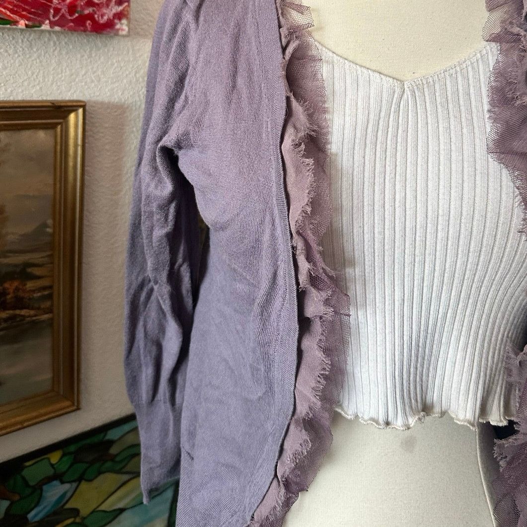 Other no brand no size purple ruffle button up cardigan Size S / US 4 / IT 40 - 2 Thumbnail