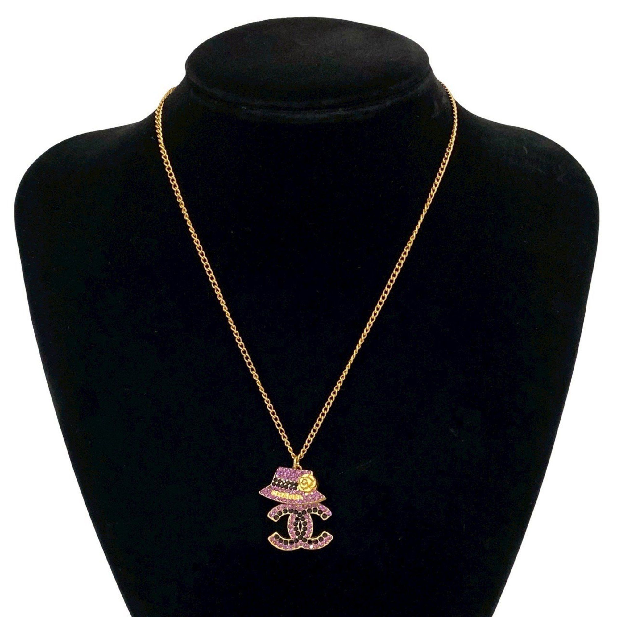 Chanel CHANEL Coco Mark Hat Motif Rhinestone Necklace Pendant Gold 73901 Size ONE SIZE - 1 Thumbnail
