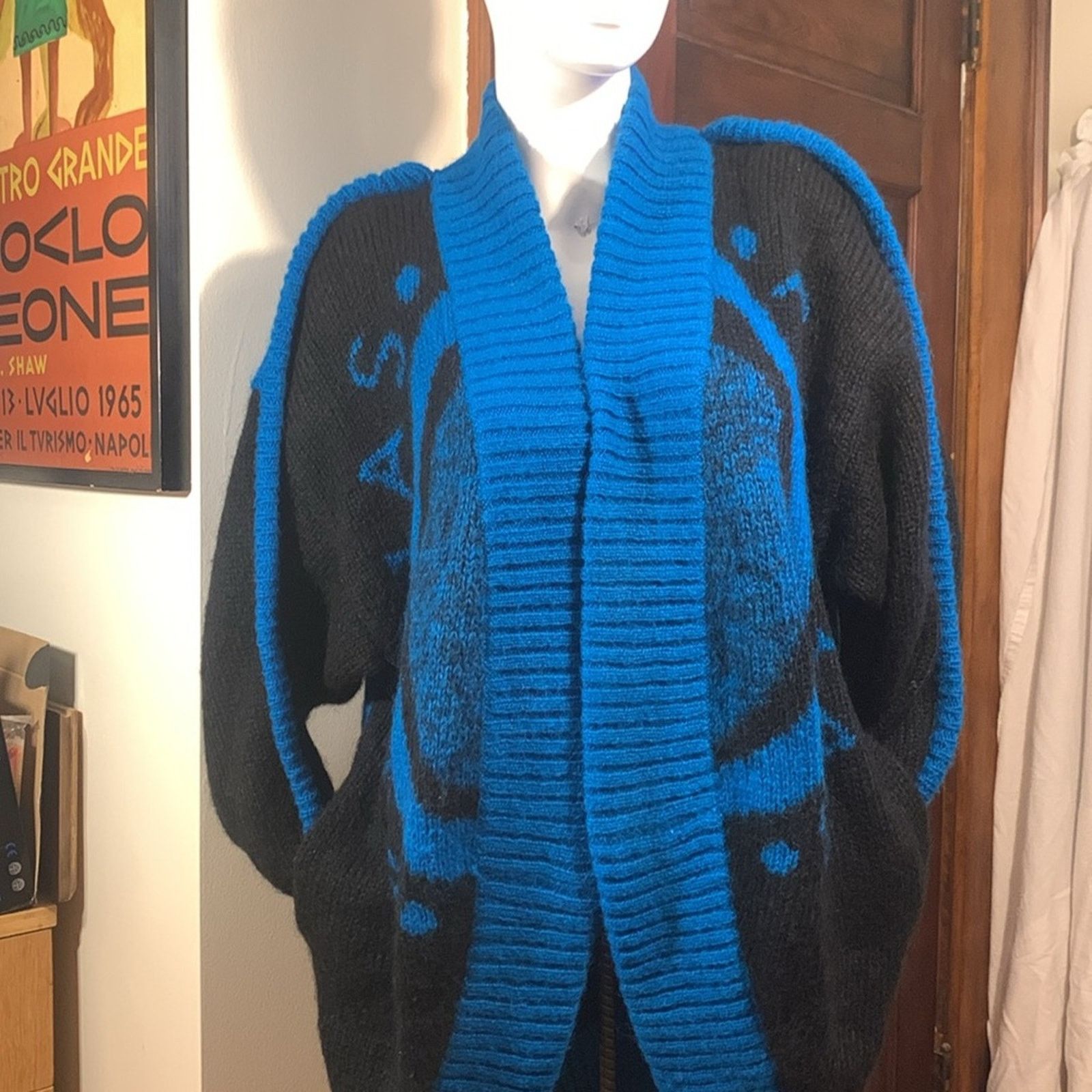 Vintage 80’s Phidias Paris cocoon handknit bold graphics cardigan Size XL / US 12-14 / IT 48-50 - 2 Thumbnail