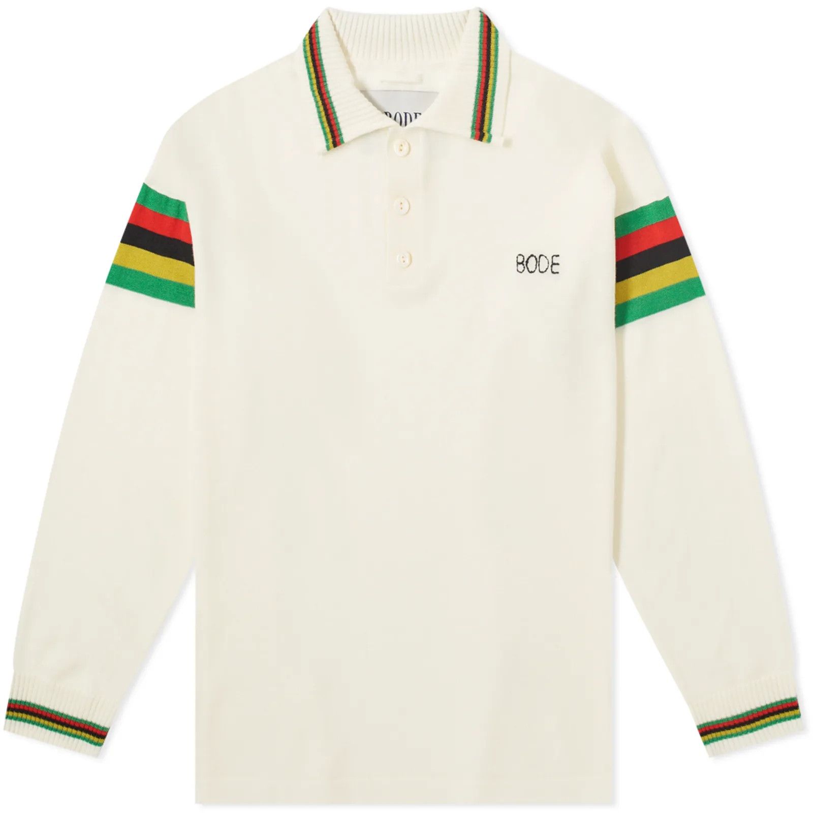 Bode $719 Bode Cycling Stripe Logo Knitted Long Sleeve Polo Size US M / EU 48-50 / 2 - 1 Thumbnail