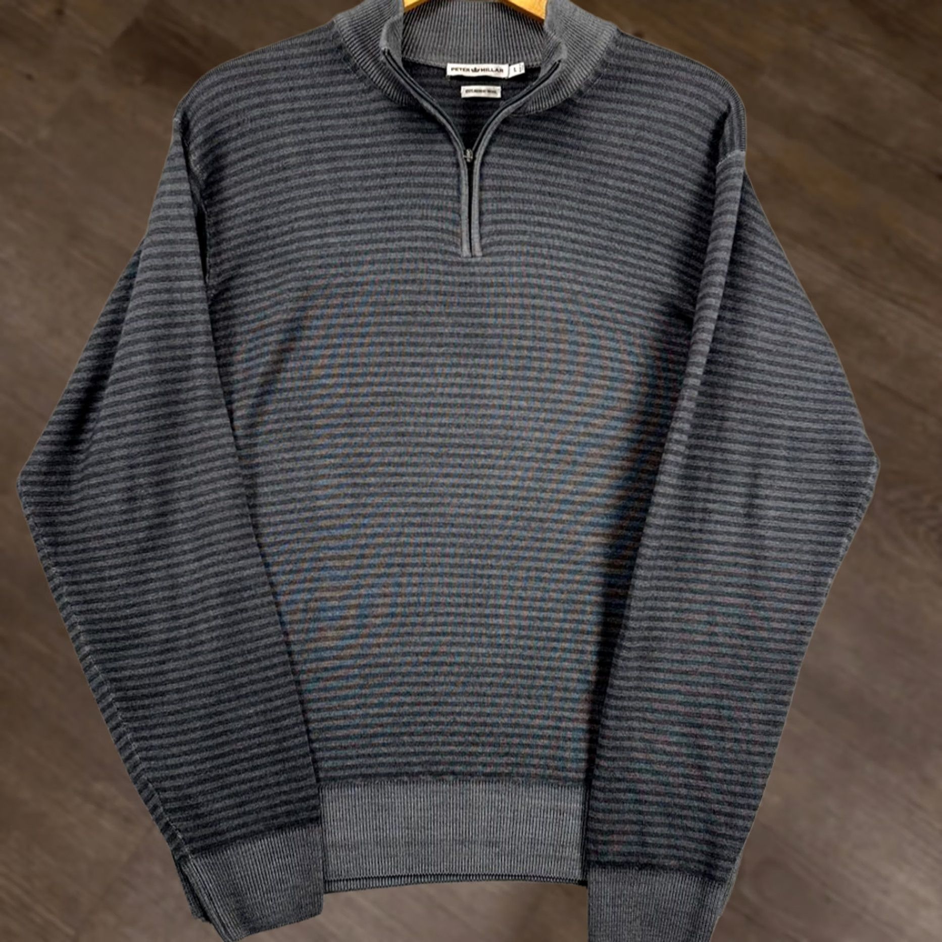 Peter Millar VINTAGE Peter Millar Pullover Sweater Men L Gray Stripe Merino Wool Knit Italy Made Size US L / EU 52-54 / 3 - 1 Thumbnail