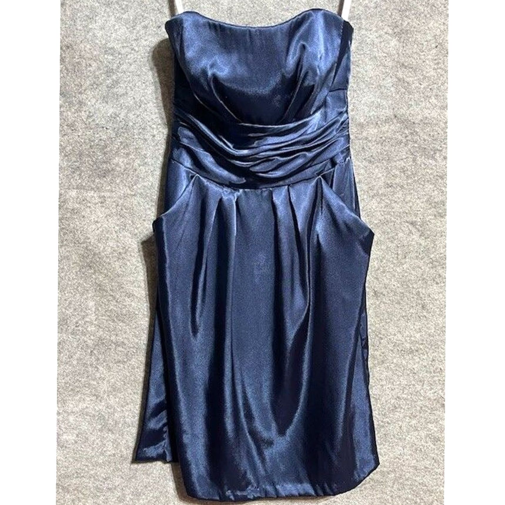 Vintage DAVID'S BRIDAL Strapless Satin Dress Prom Formal Cocktail Romantic Classic Size 2 Blue Sleeveless Polyester Regular Womens Size ONE SIZE - 2 Thumbnail