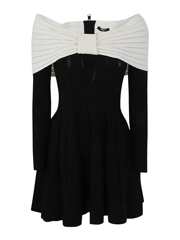 Balmain o1y0525 Mini Dress in Black/Off-White Size M / US 6-8 / IT 42-44 - 2 Thumbnail