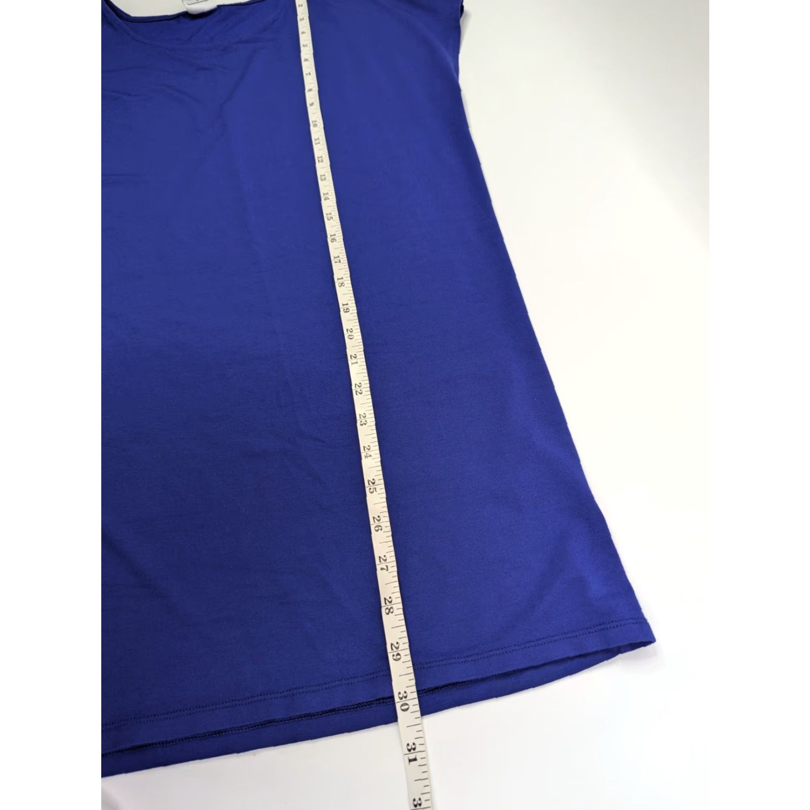 Vintage Chico's Shirt Tunic Top Women Blue Wedge Short Sleeve Round Neck Pullover Knit Rayon Blend 1 Medium Size M / US 6-8 / IT 42-44 - 3 Thumbnail