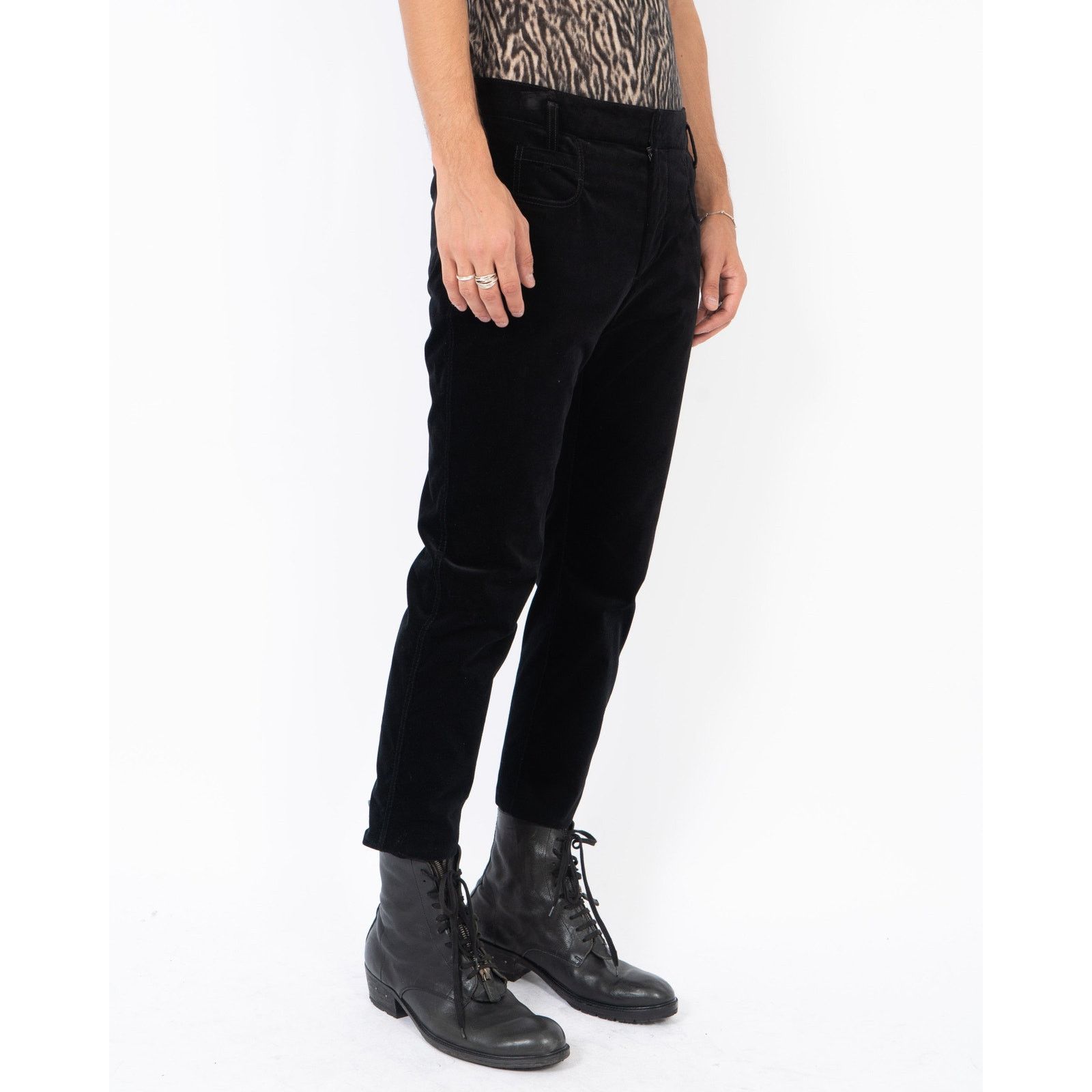 Haider Ackermann FW17 Cropped Slim Fit Trousers in Goya Black Velvet Size US 30 / EU 46 - 3 Thumbnail