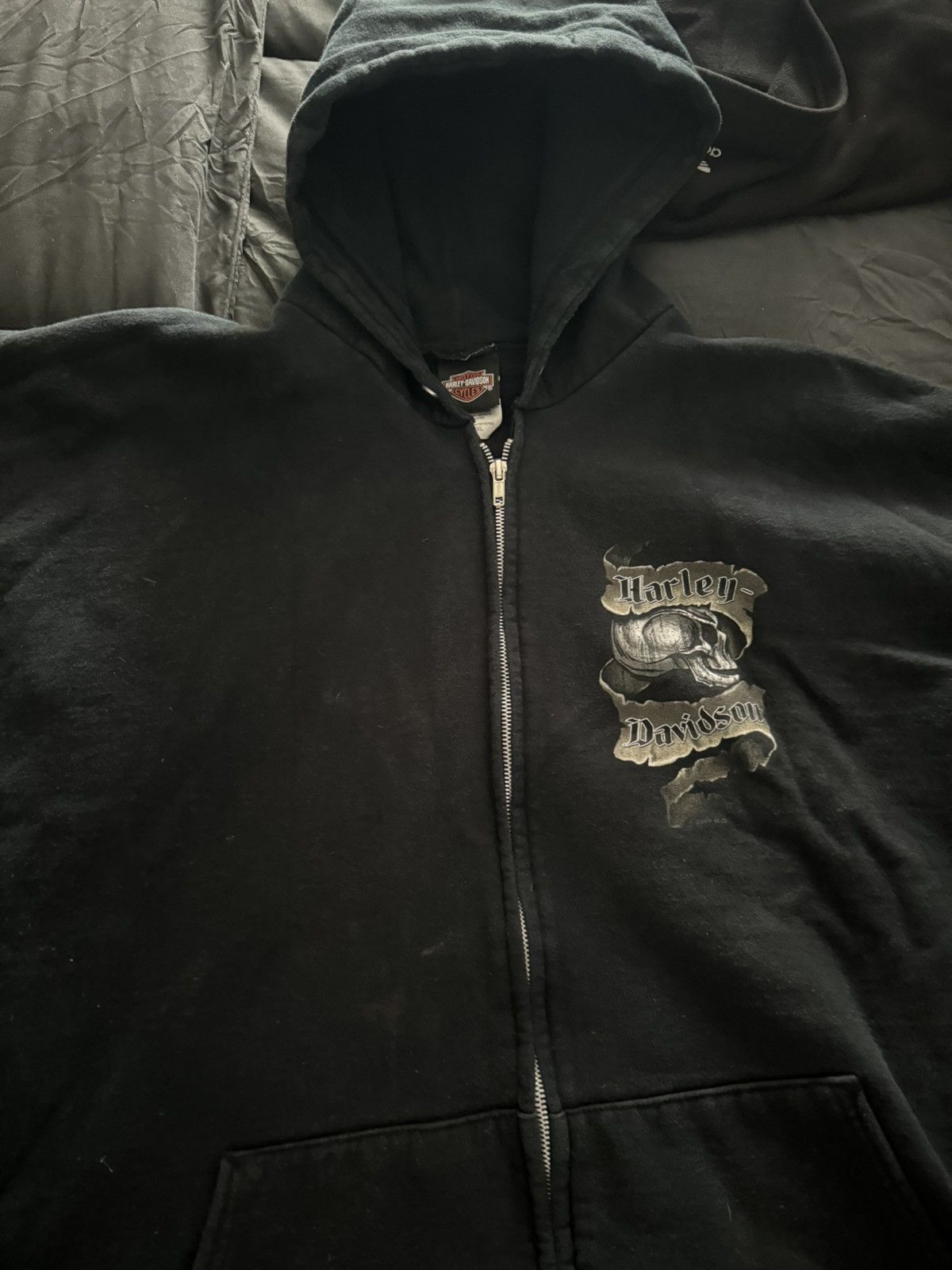 Harley-Davidson Eagle Pattern Full-Zip Hoodie, Men's Size XL cotton black type Vintage Second Hand