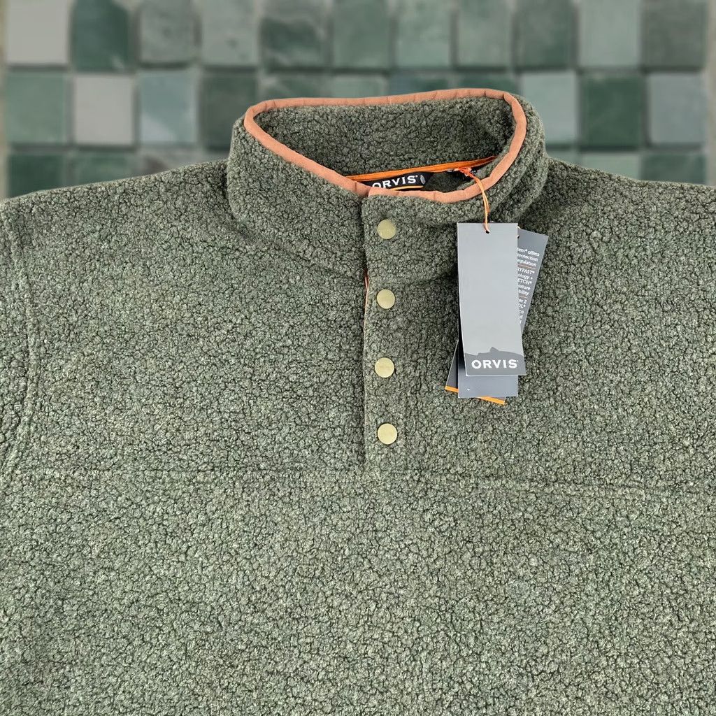 Orvis Orvis Pullover Sweater Men 2XL Green Wool Sherpa Pockets NWT Snap Neck Mock Neck Classic Outdoor Performance (All Seasons) Size US XXL / EU 58 / 5 - 1 Thumbnail