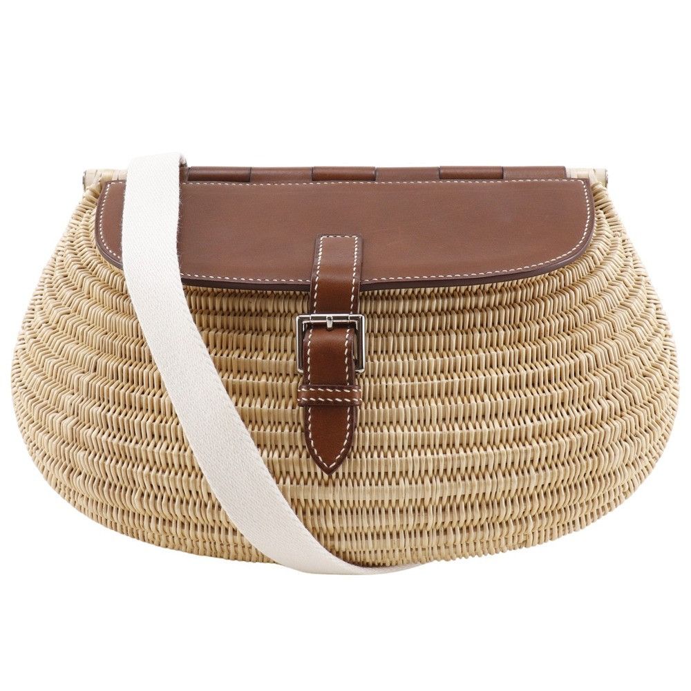 Hermes Hermes Hermes Fishing Basket Leather×Willow 2way Shoulder Bag Leather Shoulder Bag Size ONE SIZE - 1 Thumbnail