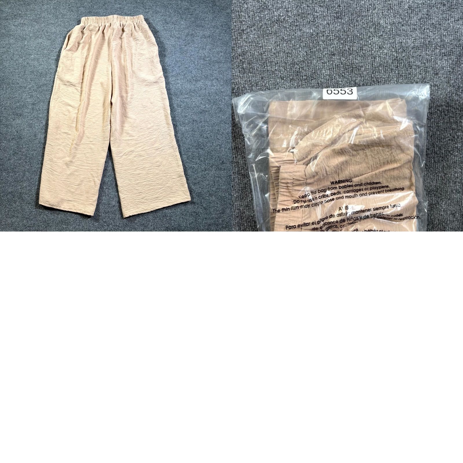 Vintage Palazzo Pant Women's S Beige Drawstring Casual Slash Pockets Whiskered Outdoor Size 28" / US 6 / IT 42 - 8 Thumbnail