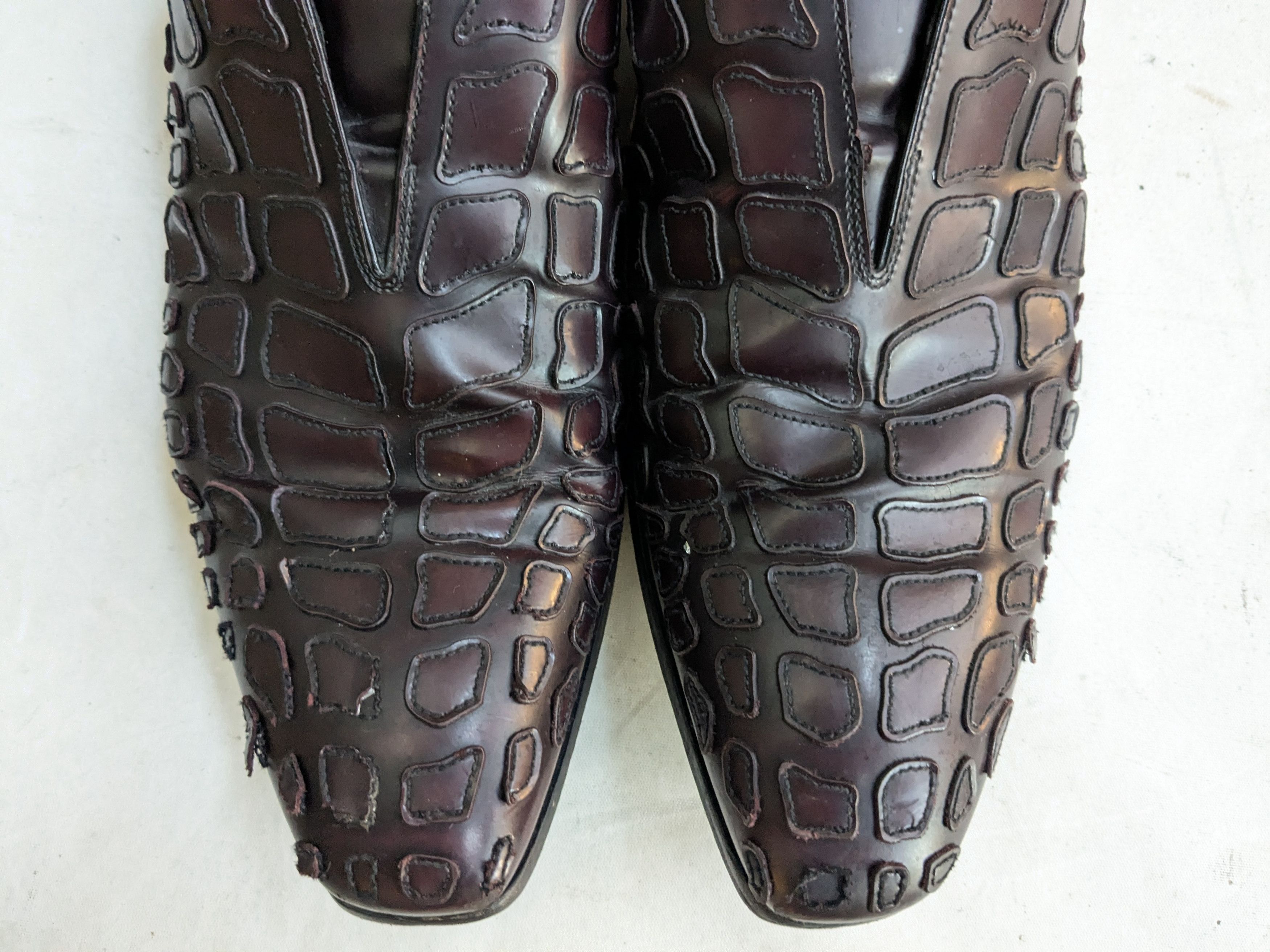 Prada Prada Oxfords Burgundy 9.5 Croc Pattern Leather Size US 9.5 / EU 42-43 - 4 Thumbnail