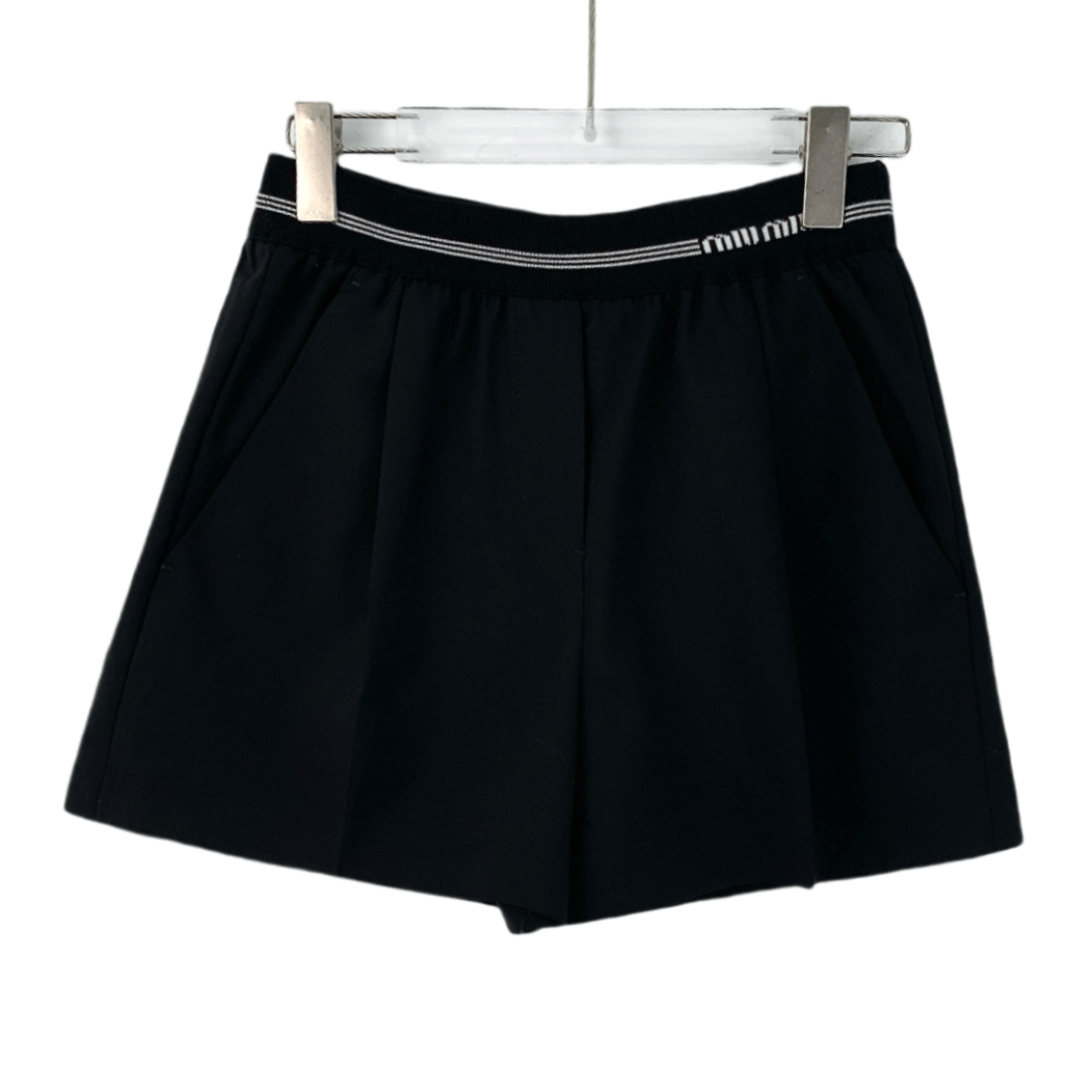 Miu Miu MiuMiu Black Striped Logo Wool Knit Shorts (Size 36) Size 25" / US 0 / IT 36 - 1 Thumbnail