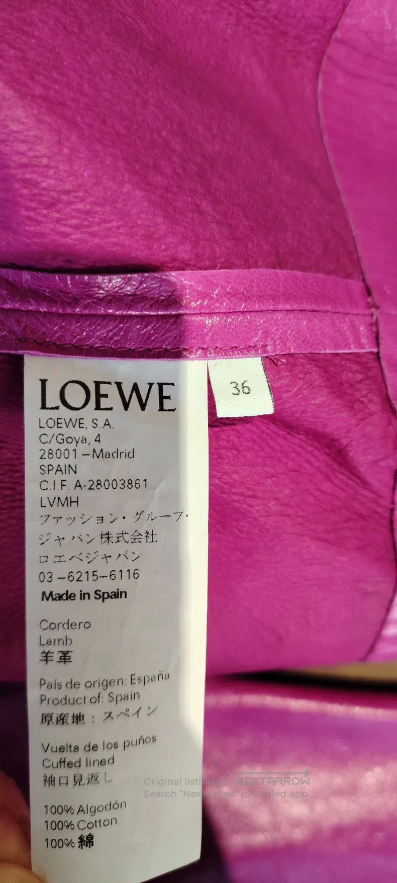 Loewe Loewe Rose Pink Leather Jacket with Classic Collar Design, Size XS / US 0-2 / IT 36-38 - 7 Thumbnail