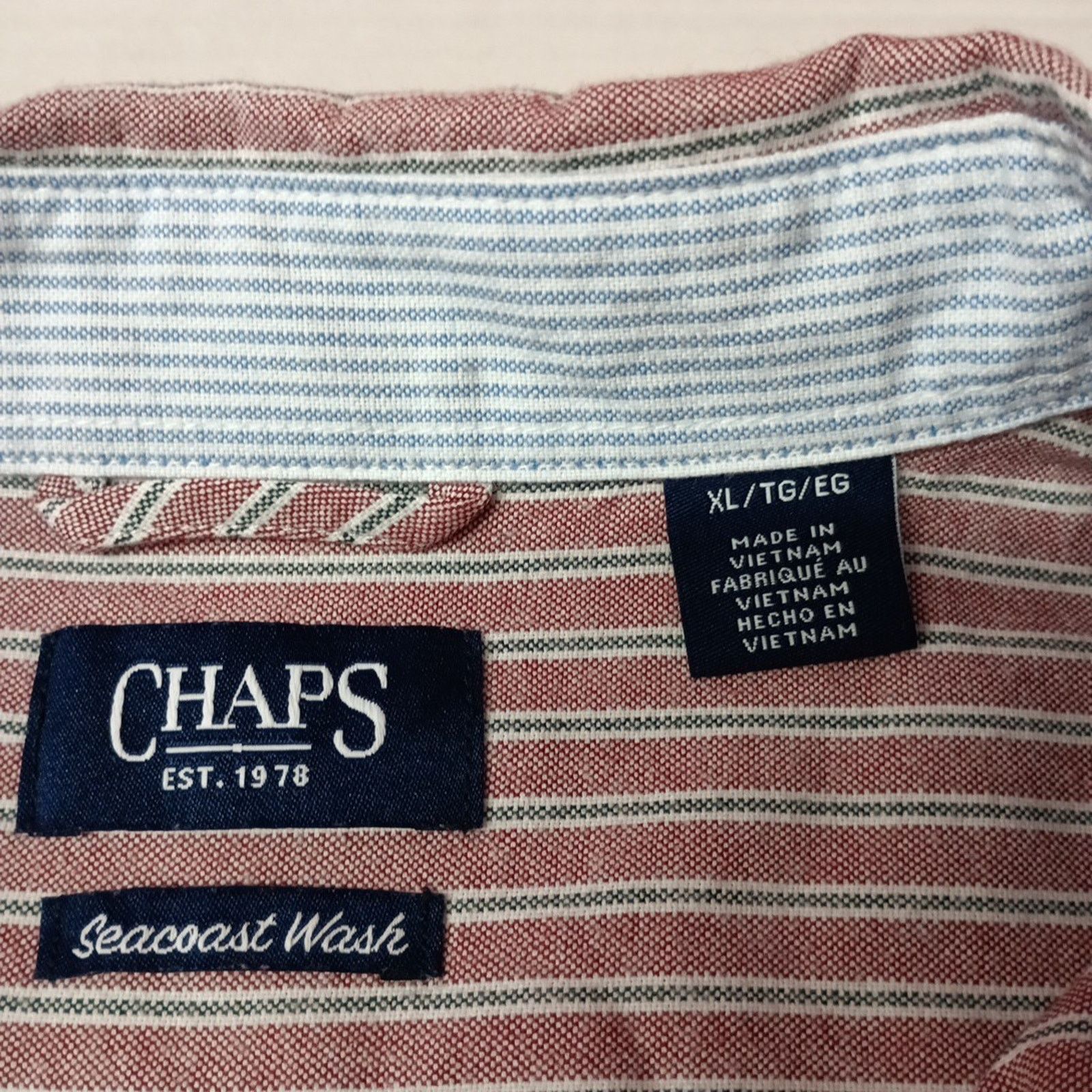 Chaps Chaps Seacoast Oxford Woven Shirt Men XL Pomegranate Striped Size US XL / EU 56 / 4 - 4 Thumbnail
