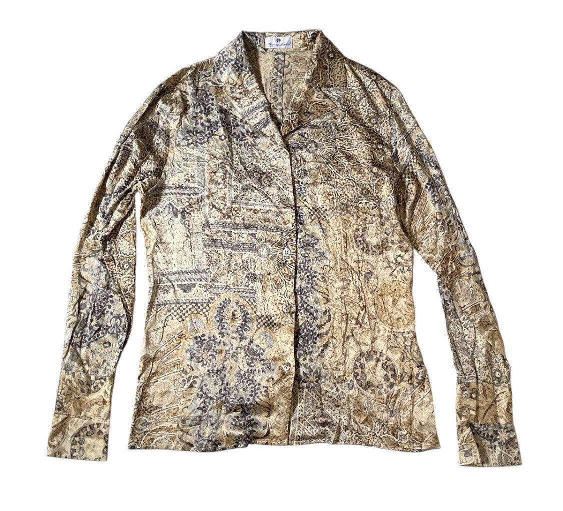 Aigner Vintage etienne aigner flowy abstract silk open collar shirt Size US S / EU 44-46 / 1 - 1 Thumbnail