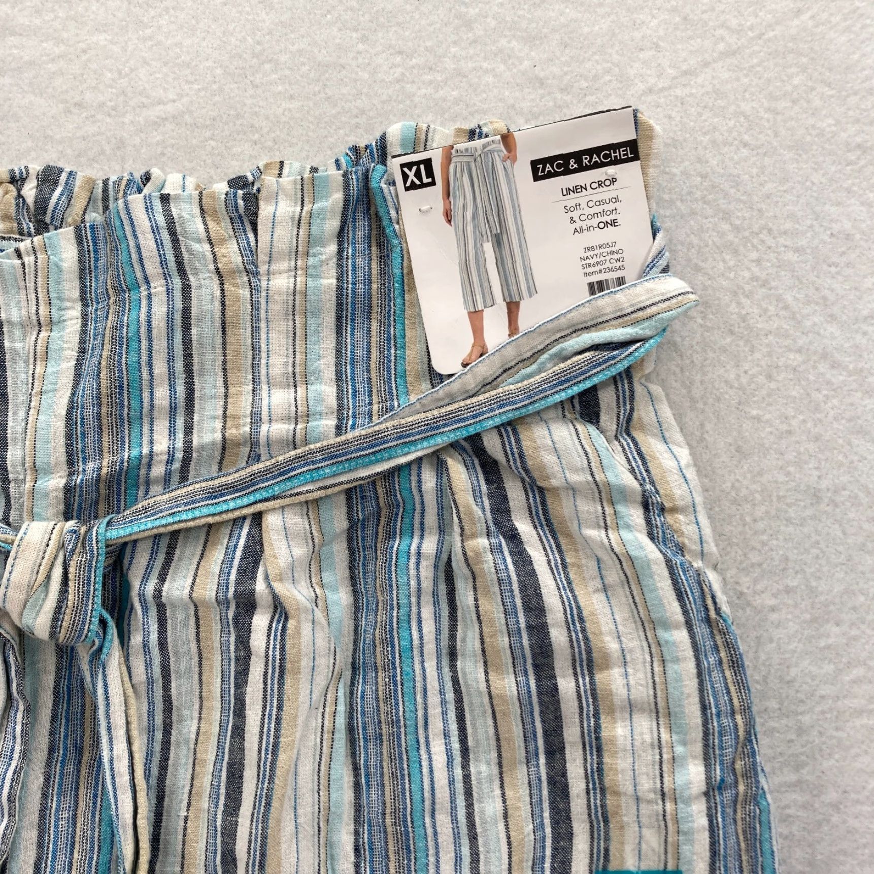 Vintage Zac & Rachel Pants Womens XL Blue Striped Linen Blend Cropped Wide Leg NWT Size 24" / US 00 / IT 34 - 3 Thumbnail
