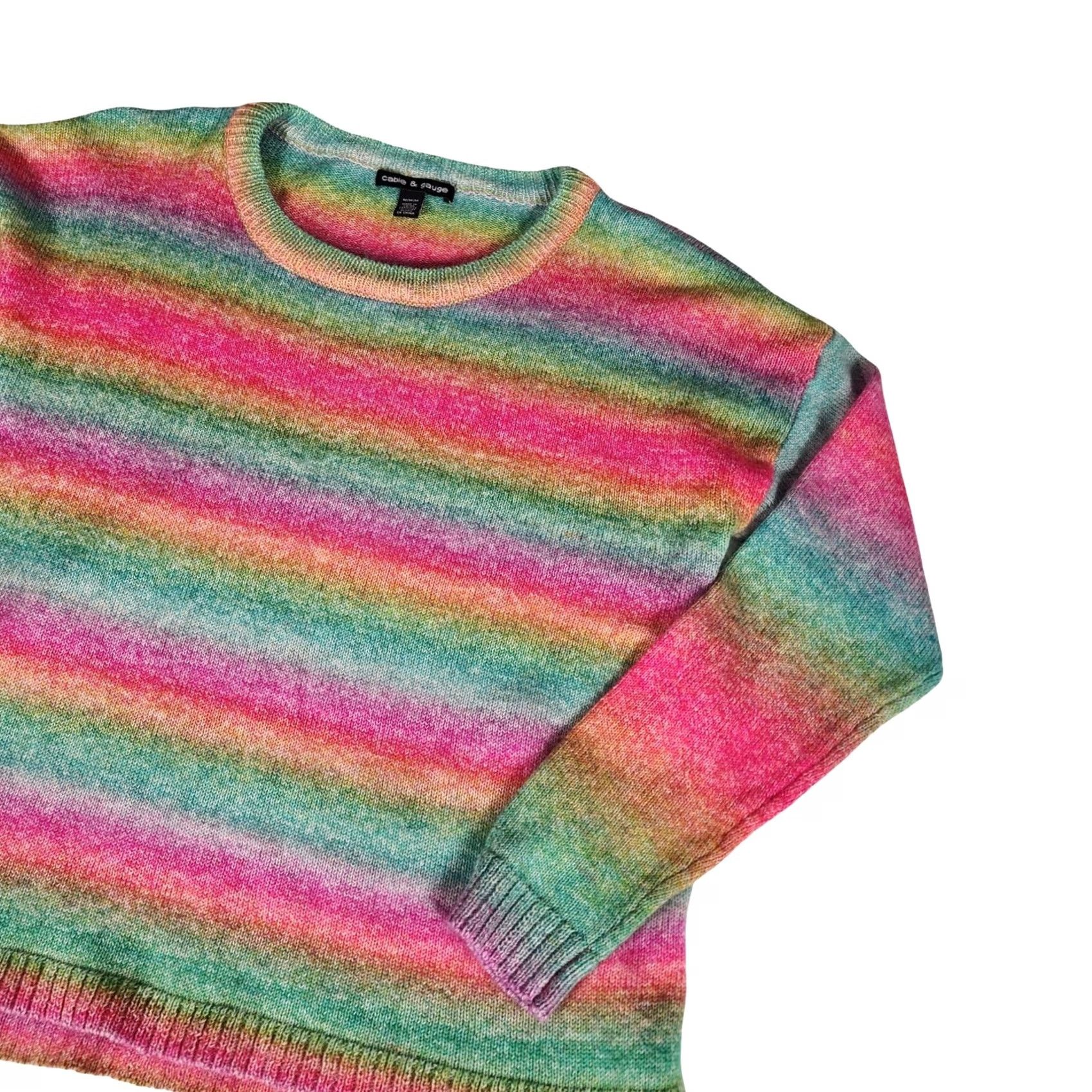 Vintage Cable & Gauge Sweater Womens M Rainbow Striped Space Dye Crewneck Multi Size M / US 6-8 / IT 42-44 - 2 Thumbnail