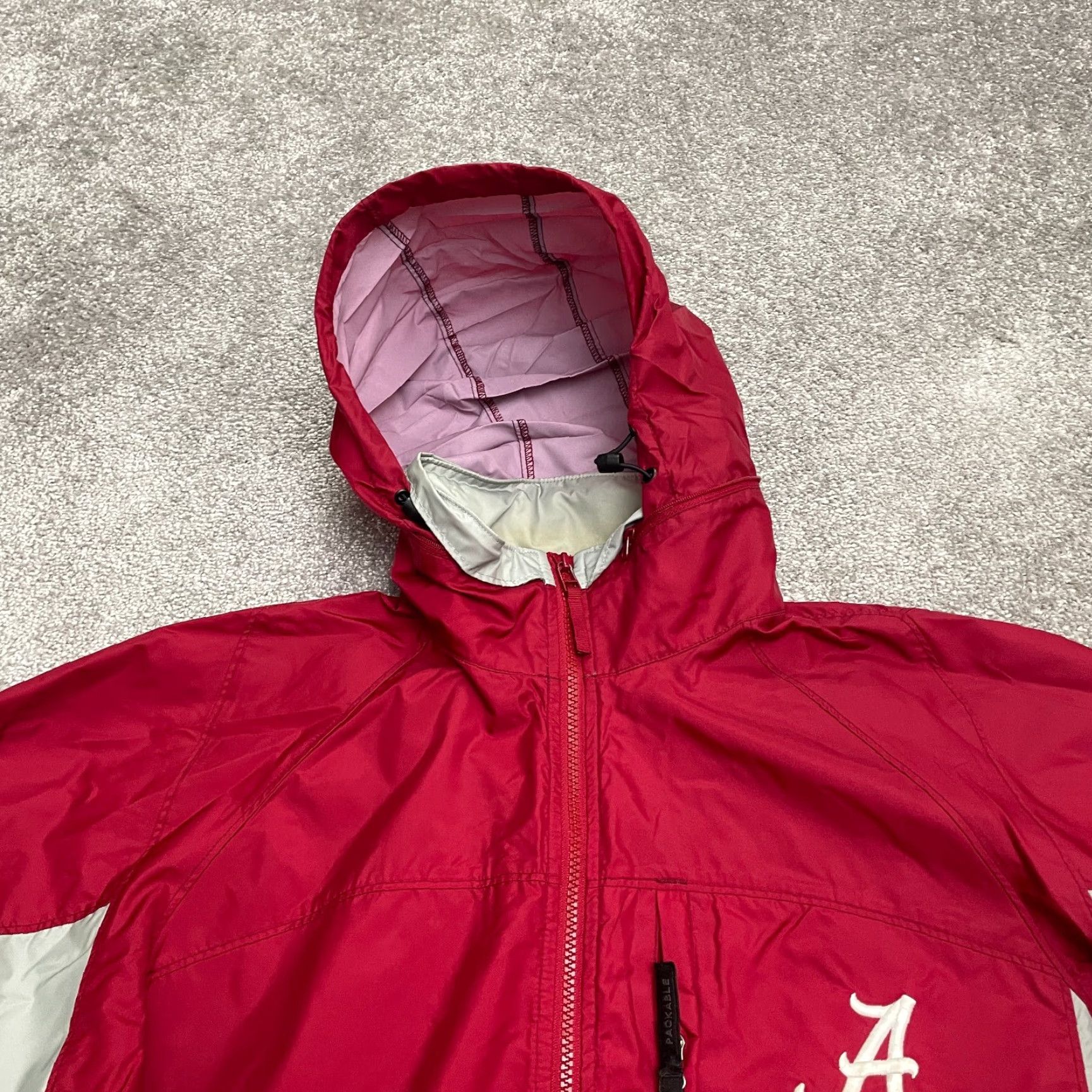 Vintage Columbia Windbreaker Jacket Men Small Red Gray Alabama University Hooded Tuckable Hood Zip Pockets All Seasons Lightweight Soft Shell Size US S / EU 44-46 / 1 - 3 Thumbnail