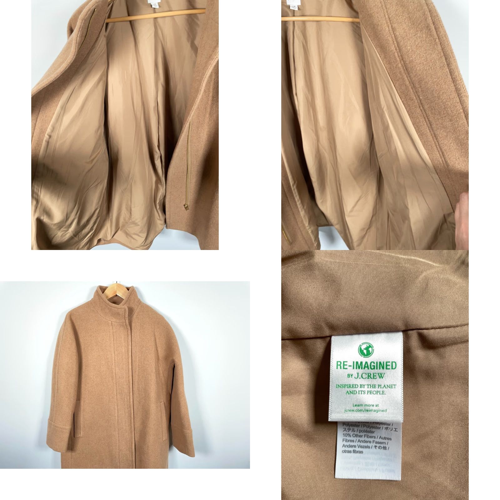 J.Crew VINTAGE J.Crew Factory Wool City Coat Women's 16 Beige Hidden Zip Mid Length AB945 Size XXL / US 16-18 / IT 52-54 - 9 Thumbnail