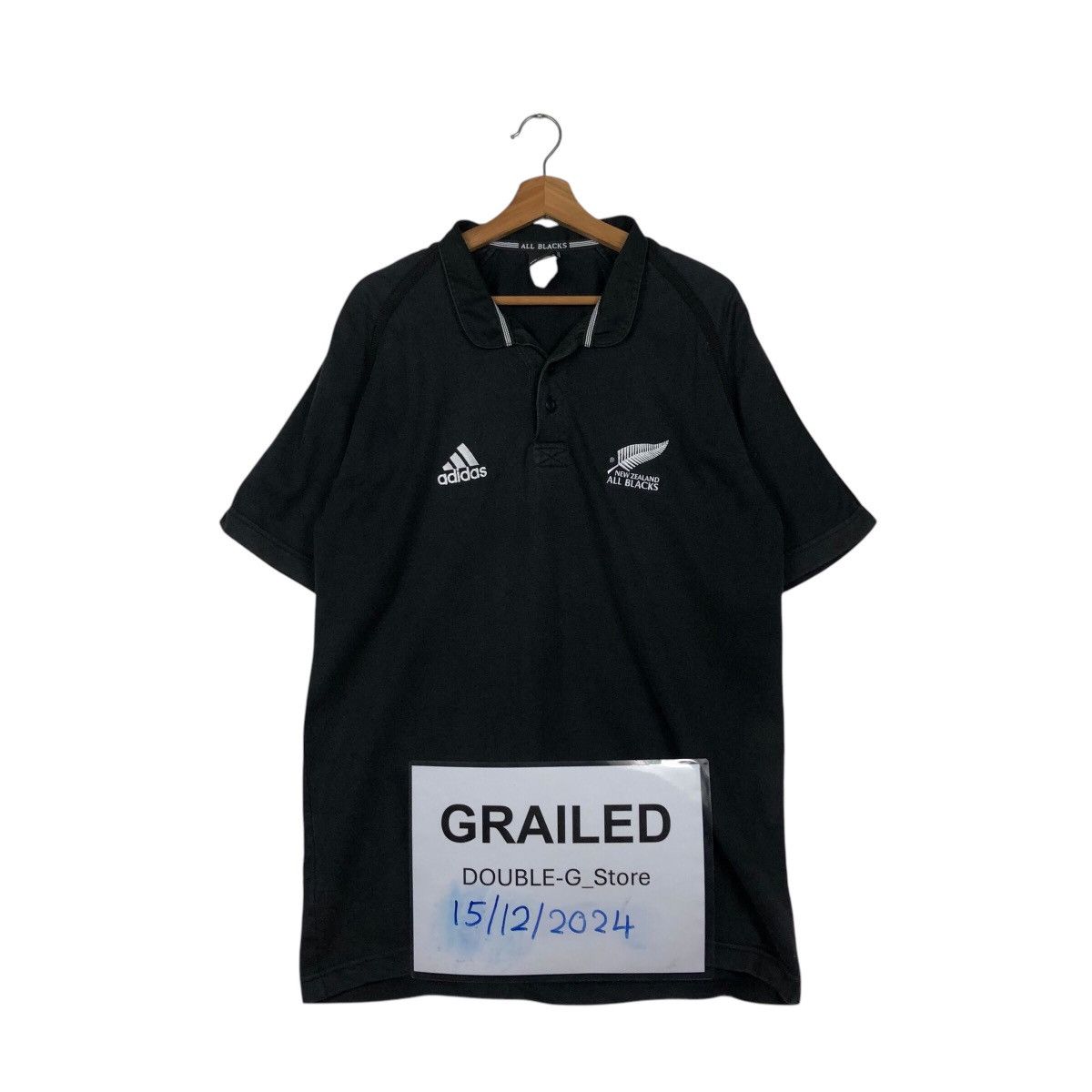 Adidas 📌Vintage Adidas All Black Rugby Polo Collar Big Logo Size US M / EU 48-50 / 2 - 2 Thumbnail