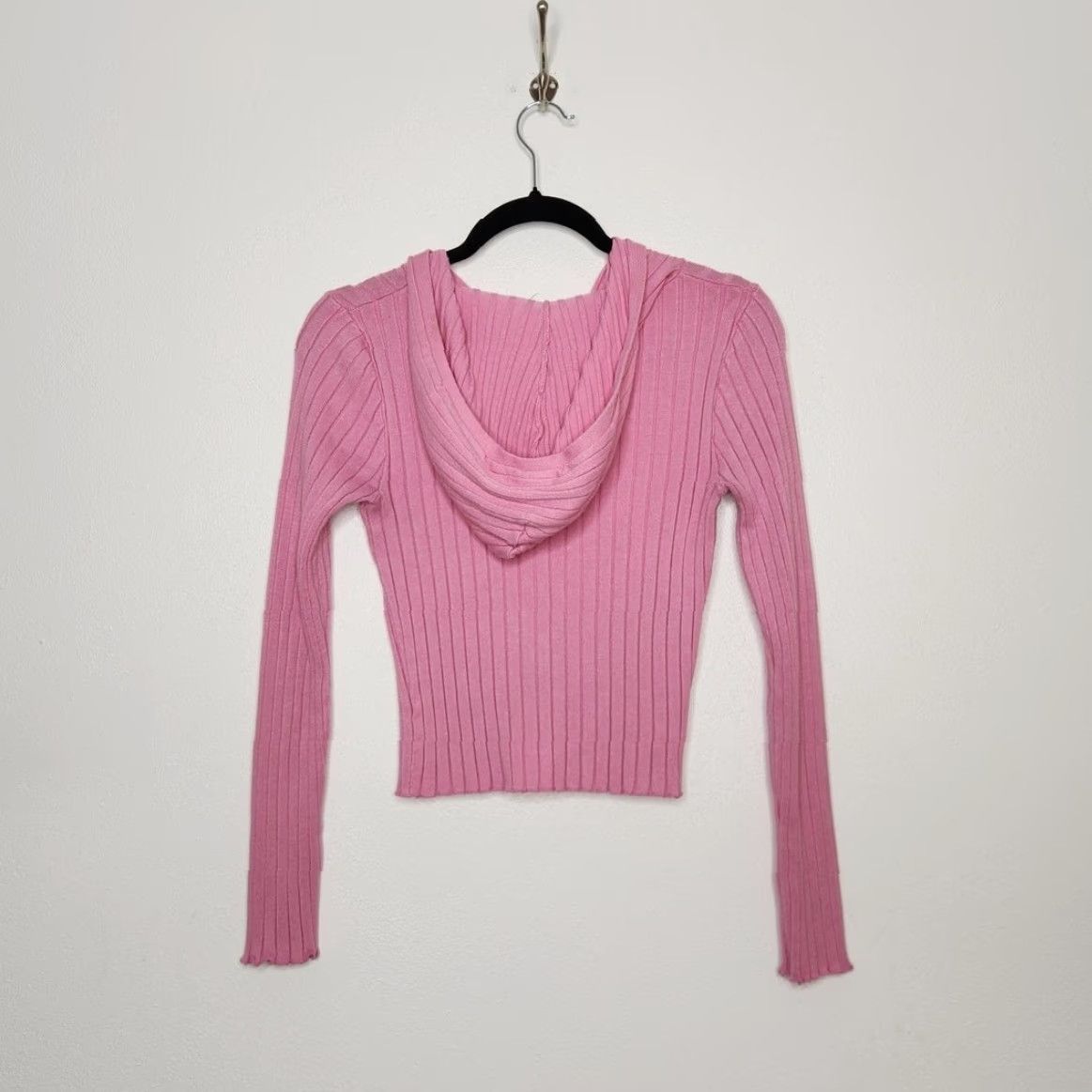 Vintage VINTAGE Rue 21 Pink Zip Hoodie Crop Ribbed Stretchy Fairy Mermaid Office Medium Hooded Full Zip Womens Size M / US 6-8 / IT 42-44 - 6 Thumbnail