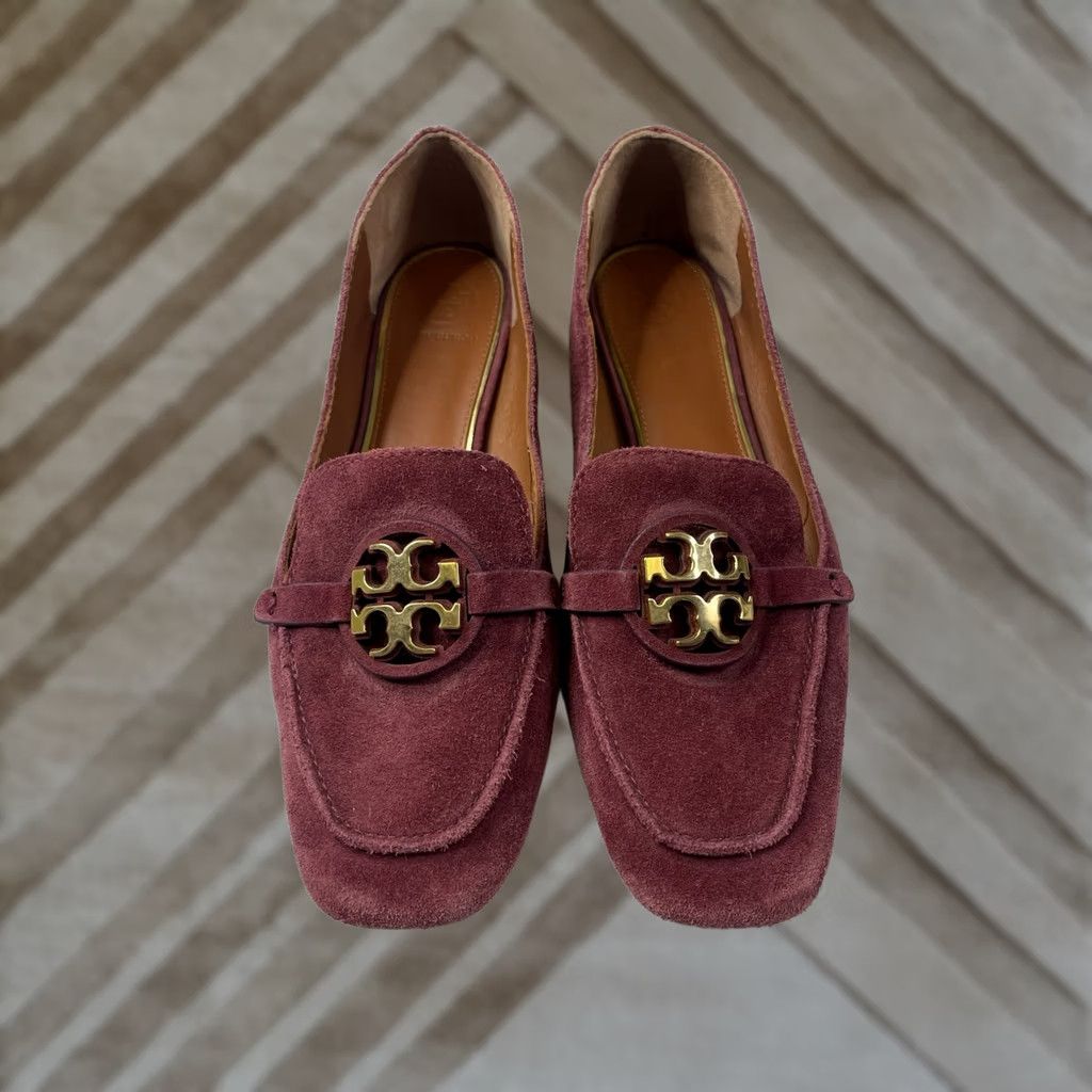 Tory Burch Tory Burch Suede Loafers Burgundy Gold Logo Square Toe Size 8 Womens Size US 8 / IT 38 - 1 Thumbnail